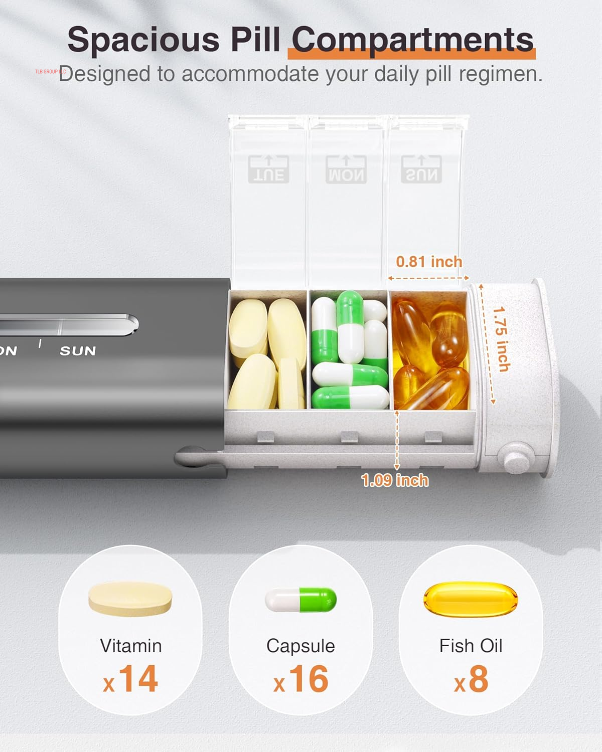 Metal Weekly Pill Organizer, Aluminum Daily Pill Box, 7 Day Portable Travel Pill Case, Large Capacity Pill Holder Container for Pills, Medicines, Vitamins, Fish Oil, Supplements, Steel Grey