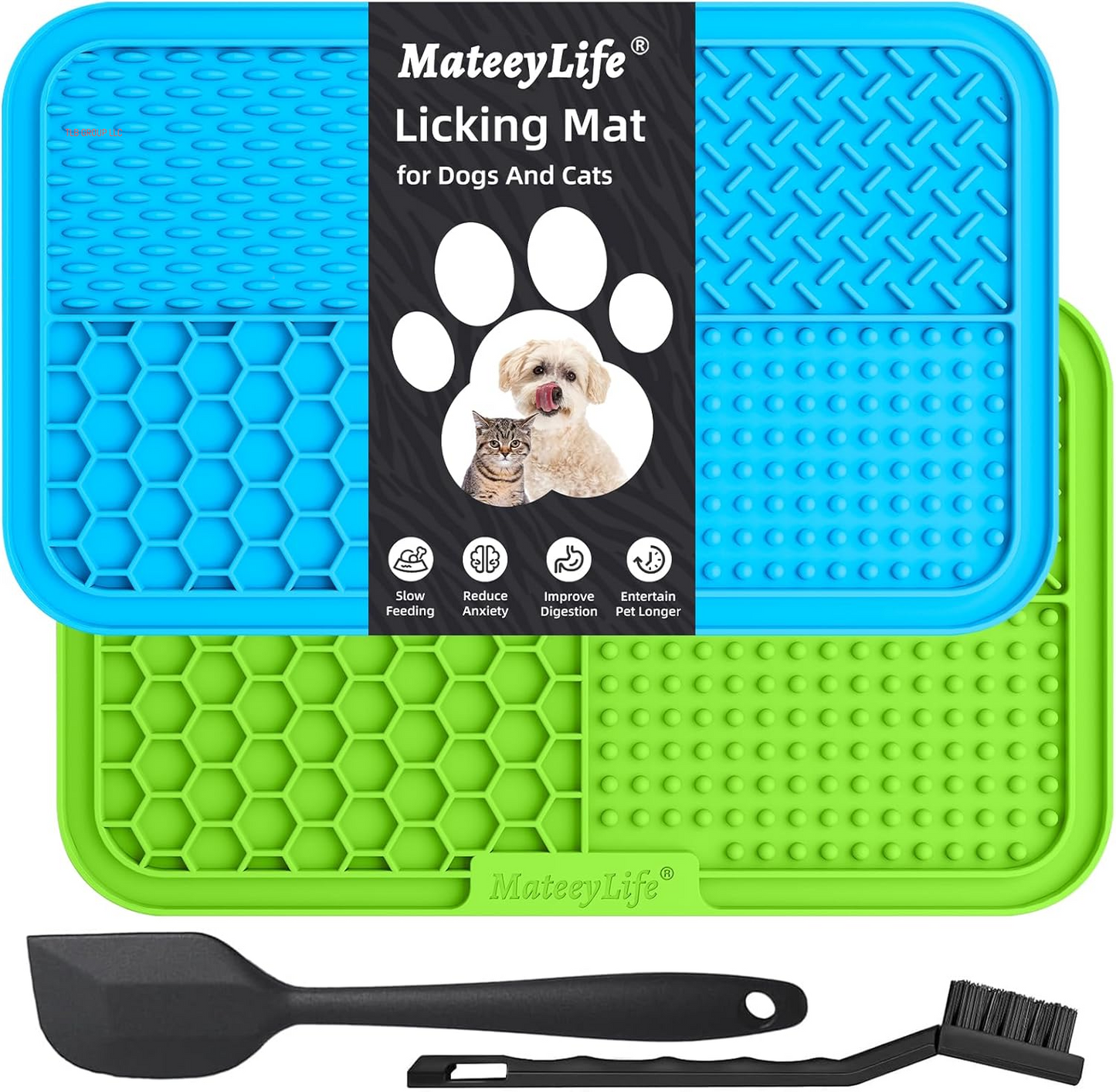 2PCS Large Lick Mat for Dogs with Suction Cups, Slow Feeder Bowls, Cat Lick Mat for Anxiety Relief, Dog Toys to Keep Them Busy, Enrichment Toys for Bathing, Cat Licking Pad for Boredom