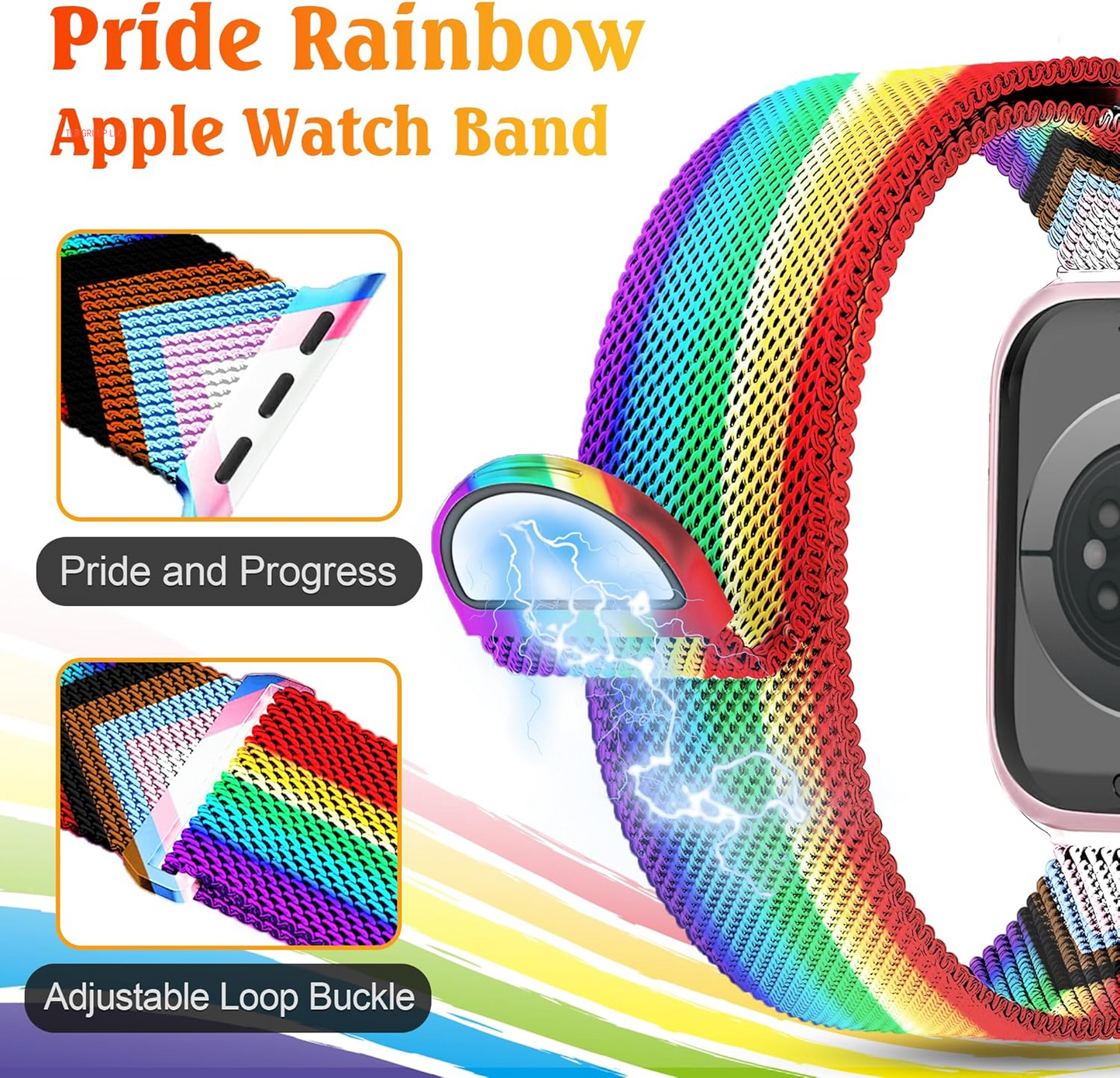 Pride Rainbow Milanese Magnetic Band for Apple Watch Bands for Women 42Mm 41Mm 40Mm 38Mm, Cute Metal Rainbow Iwatch Bands for Women Pride Iphone Watch Bands Series 10 9 8 7 6 5 4 3 2 1 SE
