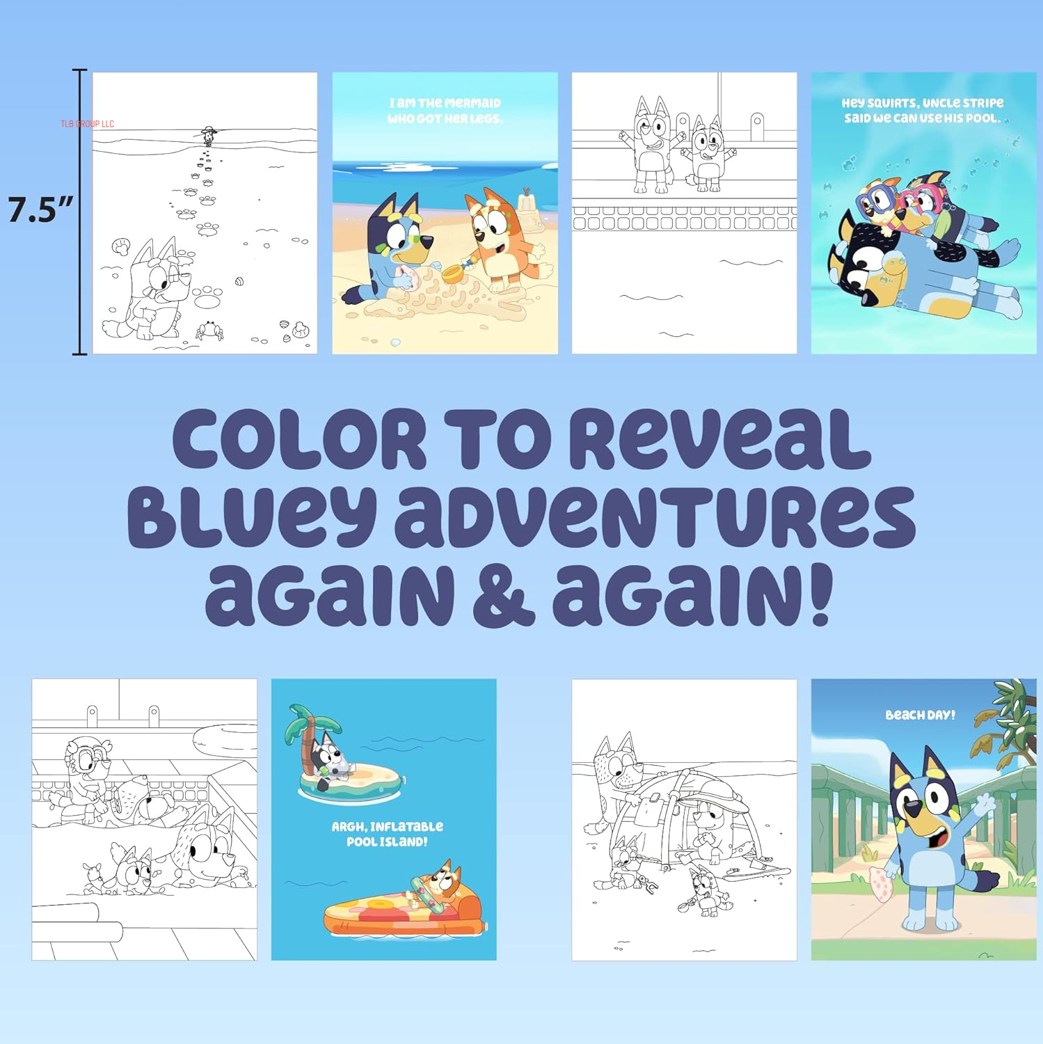 Bluey Aqua Art - Reusable Water Reveal Activity Pages with Water Pen for No-Mess Drawing and Coloring