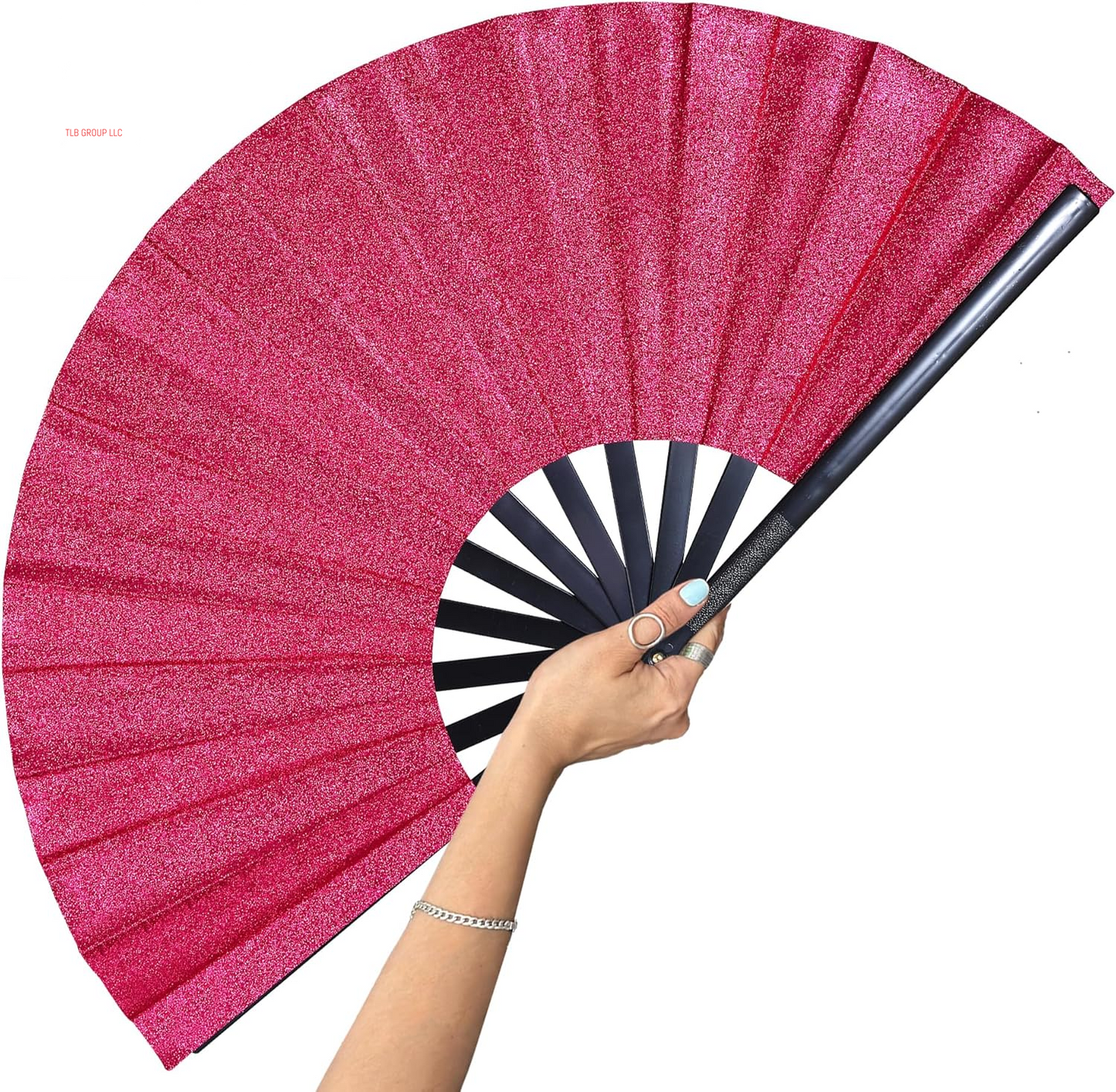 Large Folding Fan-Hand Fan Popping Fan for Line Dancing Clacking Fans for Boots on the Ground Dance, Party,Outdoor,Decoration (Red Glitter)