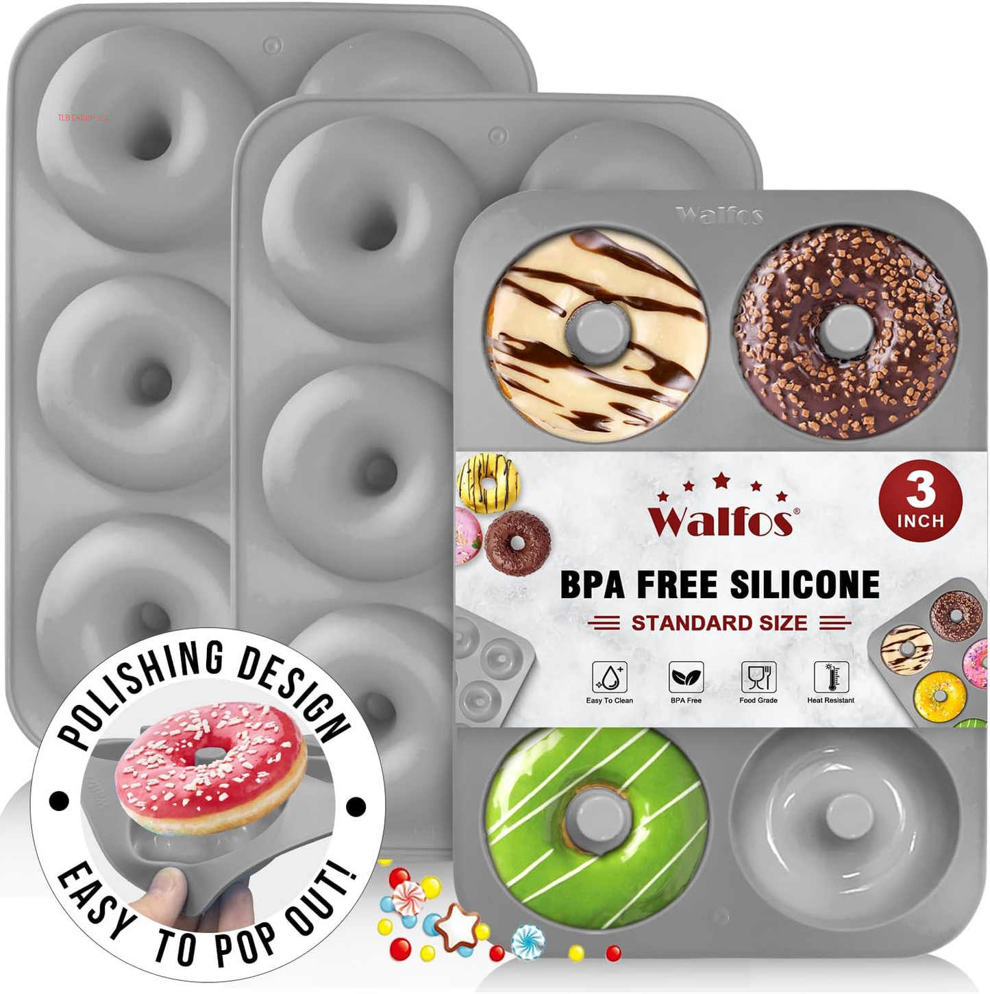 Silicone Donut Mold - Non-Stick Silicone Doughnut Pan Set, Just Pop Out! Heat Resistant, Make Perfect Donut Cake Biscuit Bagels, BPA FREE and Dishwasher Safe, Set of 3