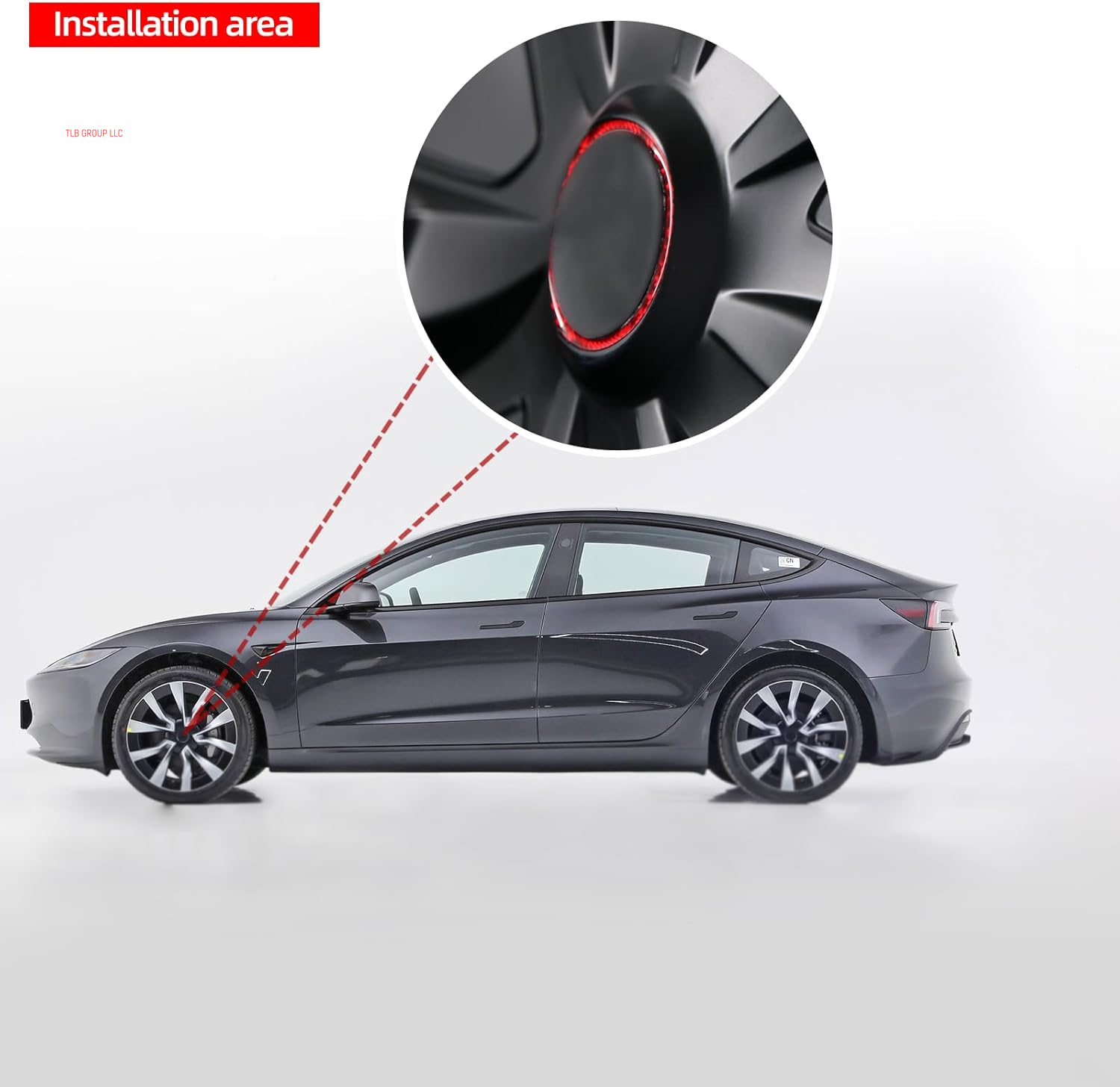 Car Wheel Center Decorative Ring Sticker Compatible with Tesla Model 3 Highland Model Y Juniper 2025-2020 Carbon Fiber Hubcaps Wheel Rim Frame Reflective Trim Accessories (Red)