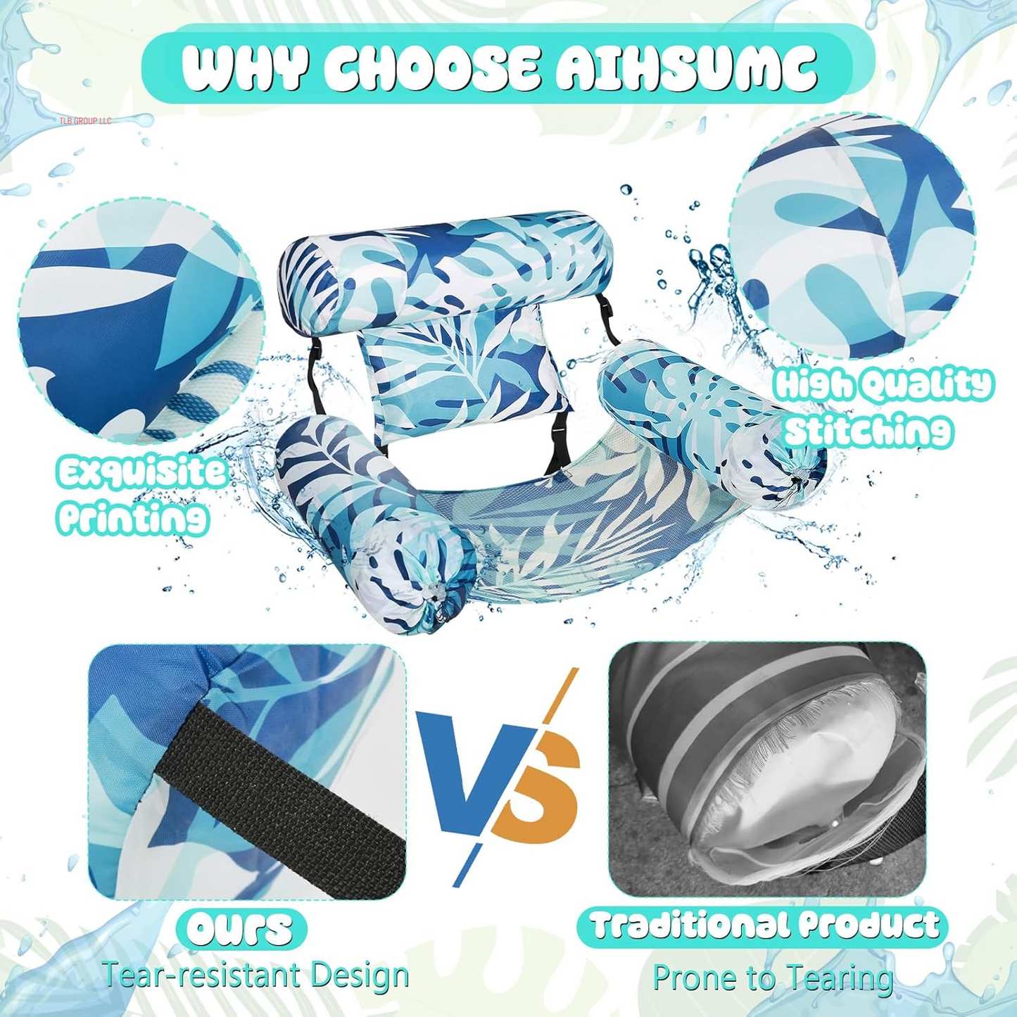 Inflatable Pool Lounge Chairs - Adjustable Floating Pool Chairs for Adults, Comfortable Water Hammock with Soft Fabric