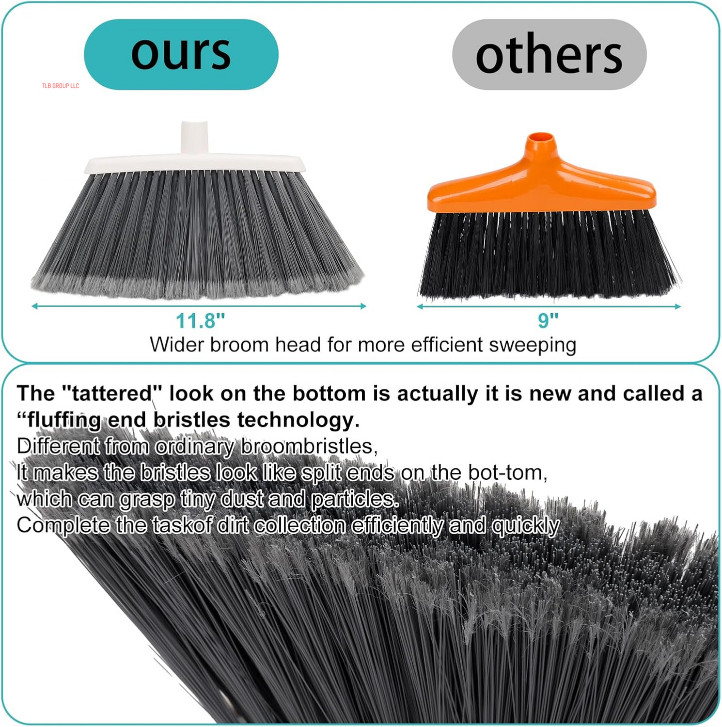 Upgrade Broom and Dustpan Set, Silicone Broom,Long Handle Broom with Upright Standing Dustpan, Squeegee - Broom for Indoor Cleaning 2+1,For Indoor Outdoor,Smooth Floors, Rugs (Grey-White)