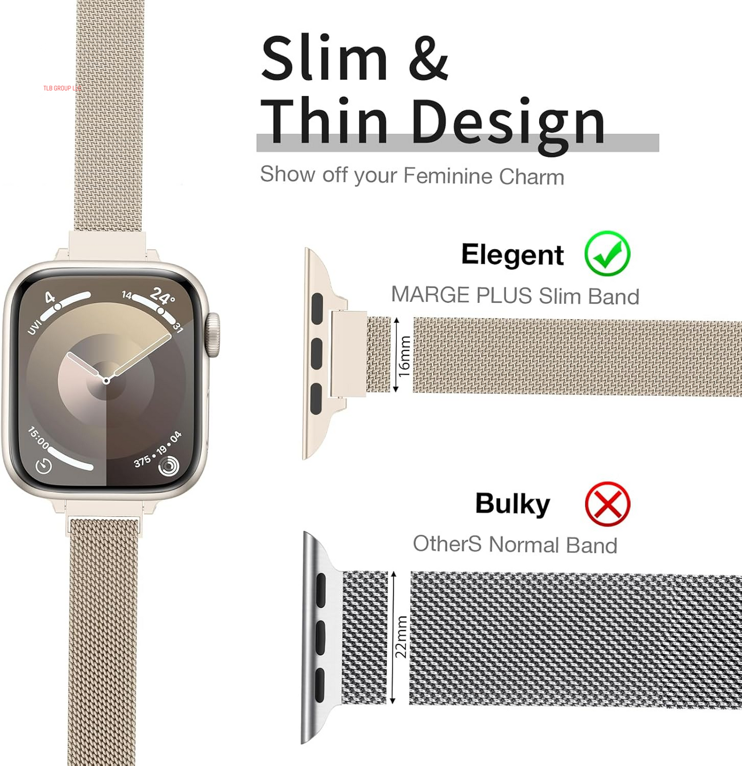 Slim Milanese Loop Compatible with Apple Watch Band for Women 40Mm 41Mm 38Mm 42Mm 44Mm 45Mm 46Mm, Stainless Steel Magnetic Mesh Strap Work on Iwatch Series10 9 8 7 6 5 4 3 2 1 SE