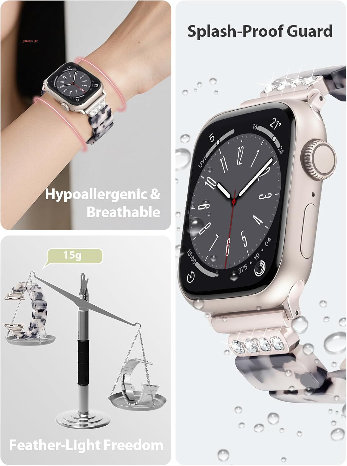 Stretchy Resin Apple Watch Band for Series Ultra/10/9/8/7/Se 38Mm40Mm41Mm42Mm44Mm45Mm46Mm49Mm Fashion Cute, Lightweight & Flexible, Rectangle Design with Iwatch Series 6/5/4/3/2/1