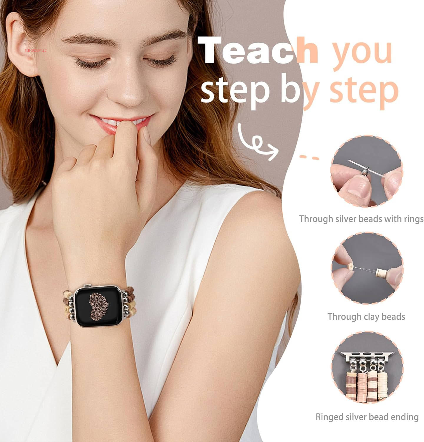 DIY Beaded Bracelet Compatible with Apple Watch Band 38/40/41/42/44/45/46/49Mm, Elastic Stretchy Handmade Cute Straps Replacement for Iwatch Series 10 9 8 7 6 5 4 3 2 1 SE Ultra 1/2 Women Men