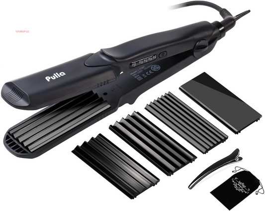 Hair Straightener and Crimper - 4 in 1 Tourmaline Ceramic Flat and Curling Iron for Hair Styling with Adjustable Temperature - Salon High Heat 320°F - 430°F for All Hair Types