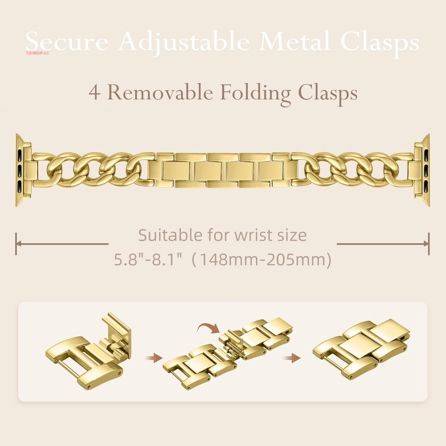 Gold Band Compatible with Apple Watch Bands for Women 40Mm 38Mm 41Mm 42Mm 44Mm 45Mm 46Mm, Metal Chain Link Steel Replacement Accessories Bracelet for Iwatch Bands Series 10 9 8 7 6 5 4 3 2 1 SE