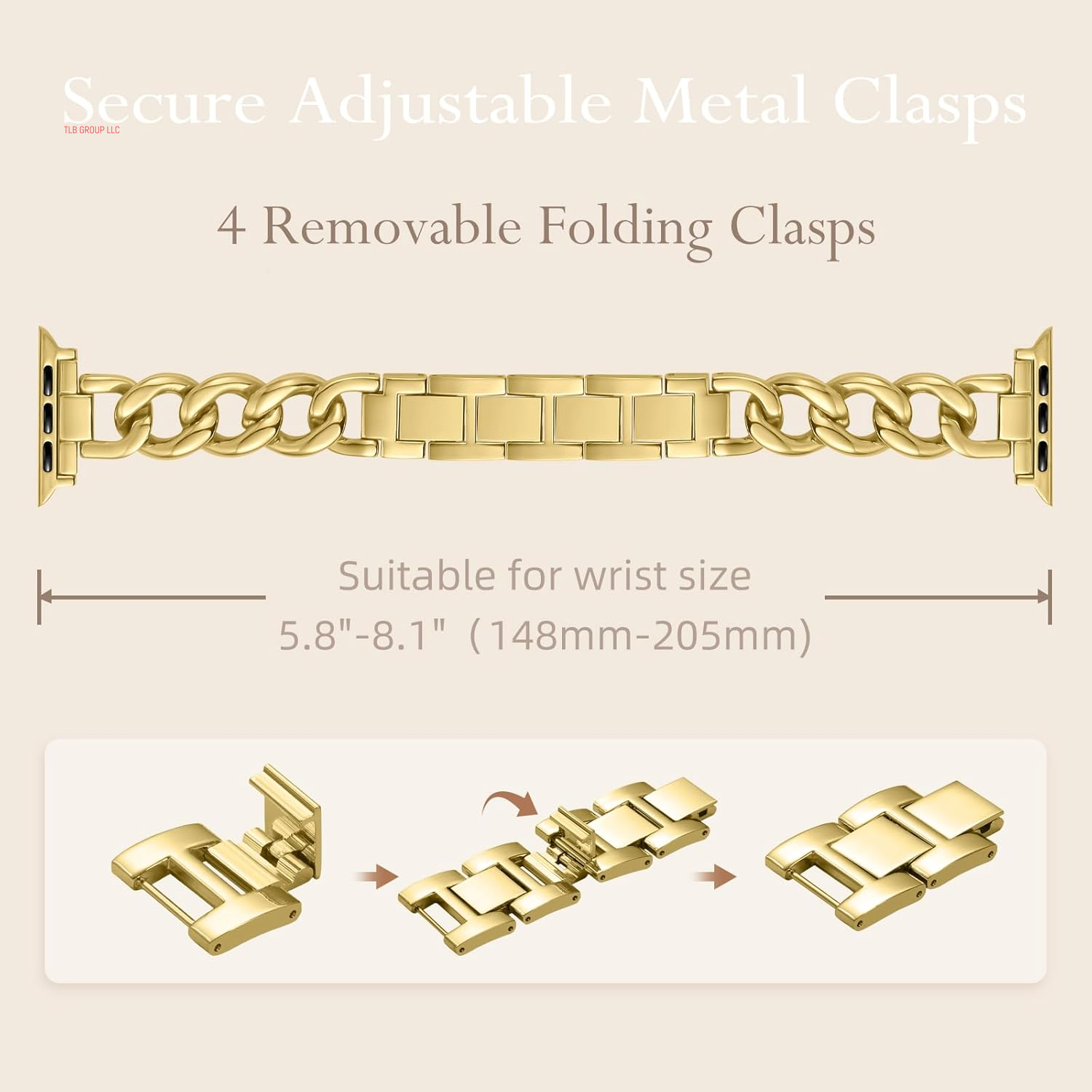 Gold Band Compatible with Apple Watch Bands for Women 40Mm 38Mm 41Mm 42Mm 44Mm 45Mm 46Mm, Metal Chain Link Steel Replacement Accessories Bracelet for Iwatch Bands Series 10 9 8 7 6 5 4 3 2 1 SE