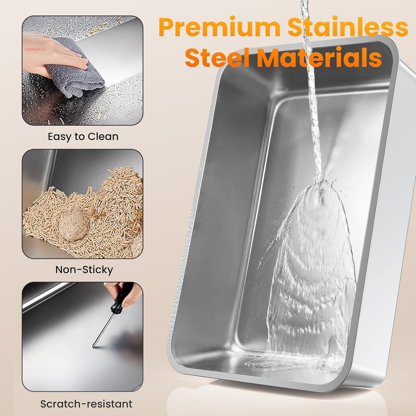 Stainless Steel Litter Box with Lid, 135° Flip-Top Extra Large Cat Litter Pan, Enclosed Metal Litter Box with Litter Scoop & Filter Pedal, Anti-Leakage, Odor Free, Front & Top Dual Entry