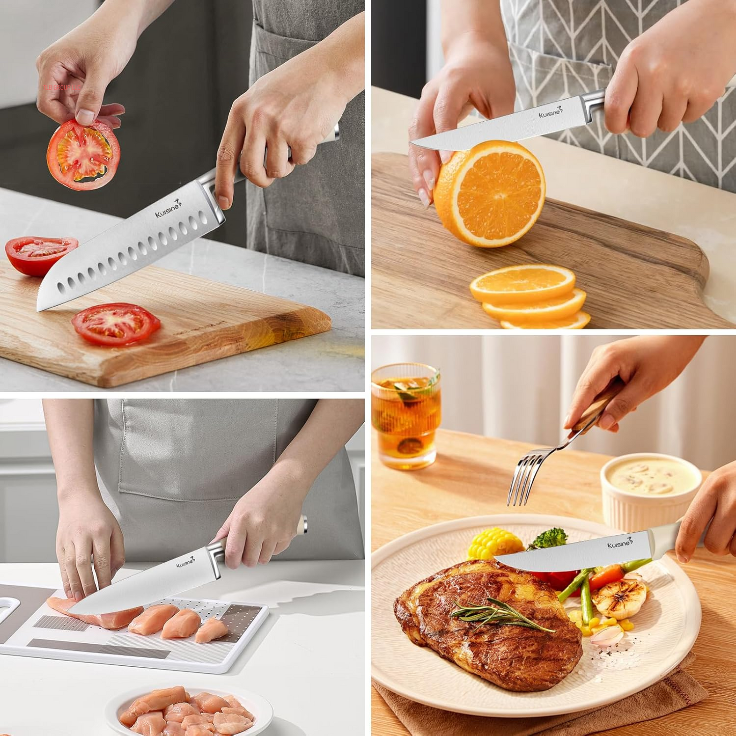 Chef Knife Set,High Carbon Stainless Steel Sharp Knife Set Ergonomic Handle,Kitchen Knife Block Set with Built-In Sharpener(Ivory Pro,15Pcs)