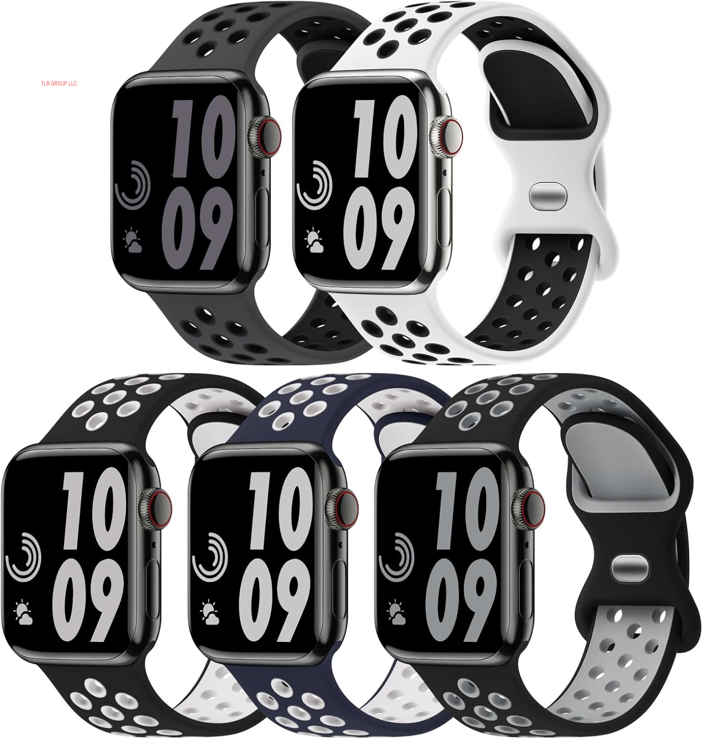 5 Pack Sport Bands Compatible with Apple Watch Band 44Mm 45Mm 46Mm 42Mm 41Mm 40Mm 38Mm 49Mm for Men Women, Breathable Silicone Wrist Strap for Iwatch Series 10 9 SE 8 7 6 5 4 3 2 1 Ultra 2