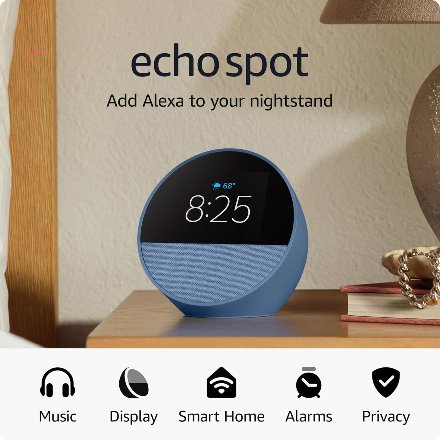 Echo Spot (Newest Model), Great for Nightstands, Offices and Kitchens, Smart Alarm Clock with Alexa, Black