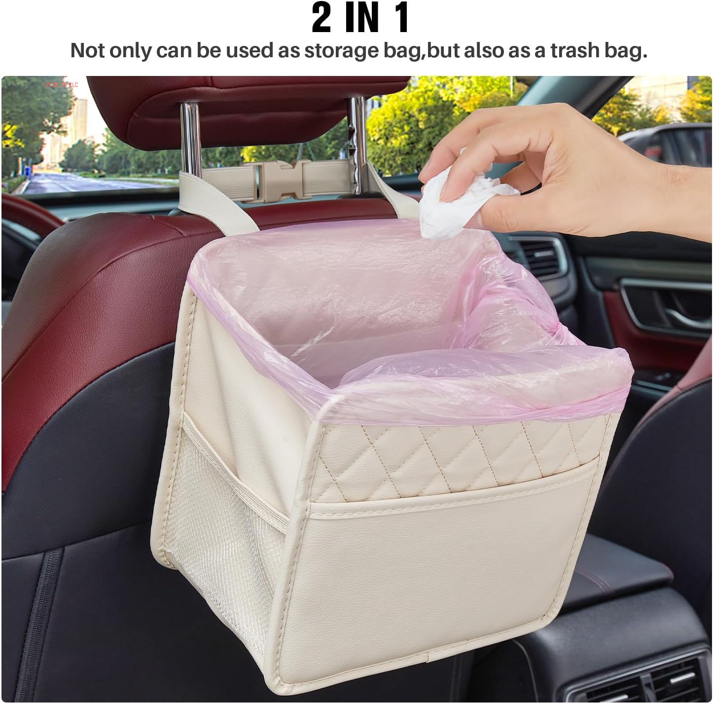 Back Seat Car Organizer, Large Car Seat Organizer with Cup Holders Multifunctional over the Car Seat Organizer Backseat Hanging Leather Car Seat Organizers and Storage Bags(Beige 1Pack)