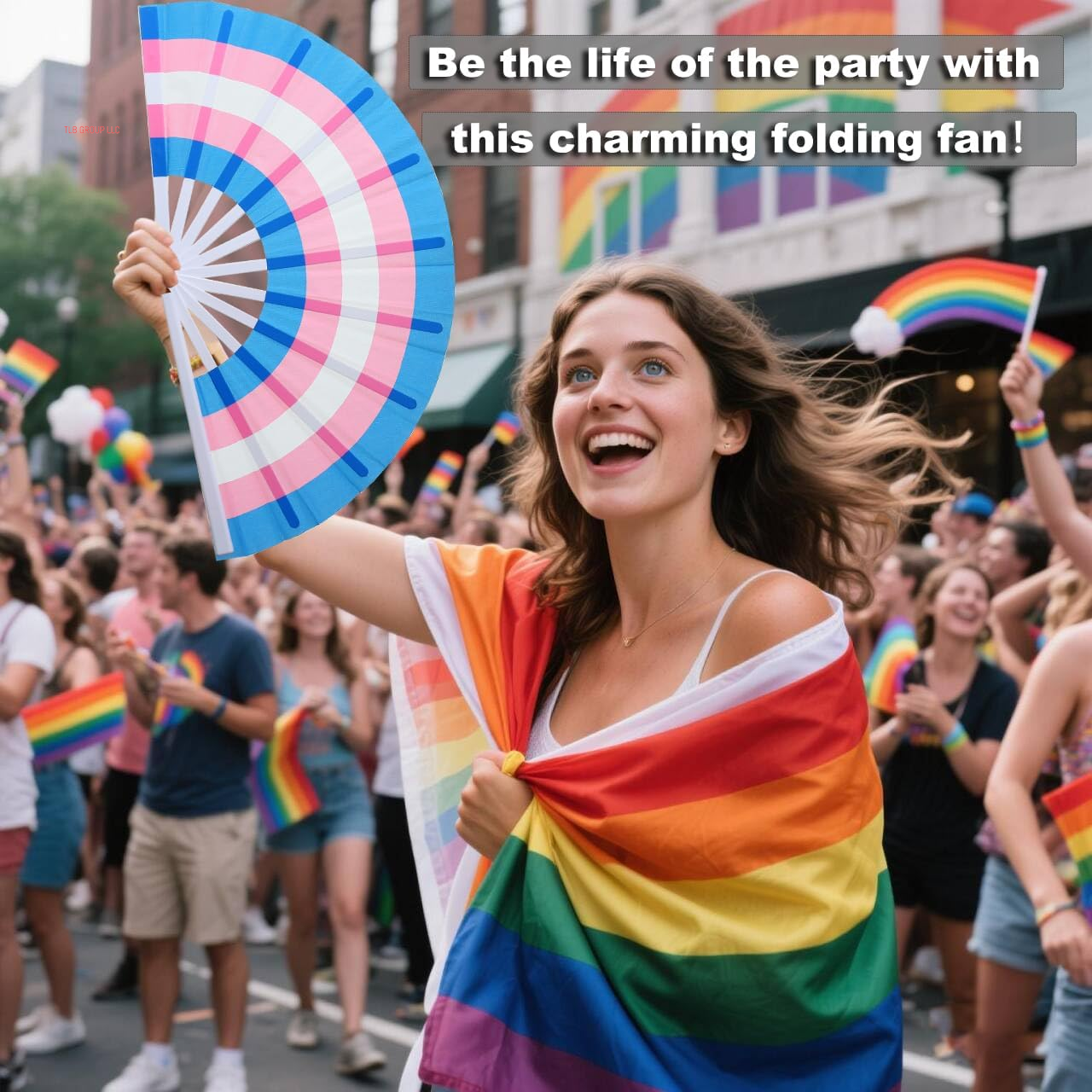 Rainbow Large Folding Fan-Hand Fan Popping Fans for Line Dancing Clacking Fans for Boots on the Ground Dance,Party,Outdoor,Decoration (Blue+Pink)