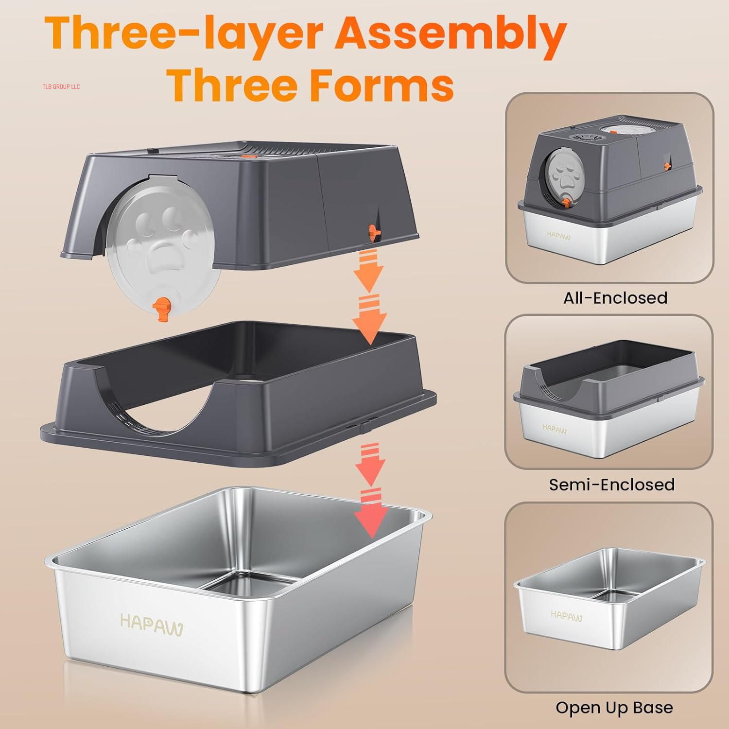 Stainless Steel Litter Box with Lid, 135° Flip-Top Extra Large Cat Litter Pan, Enclosed Metal Litter Box with Litter Scoop & Filter Pedal, Anti-Leakage, Odor Free, Front & Top Dual Entry