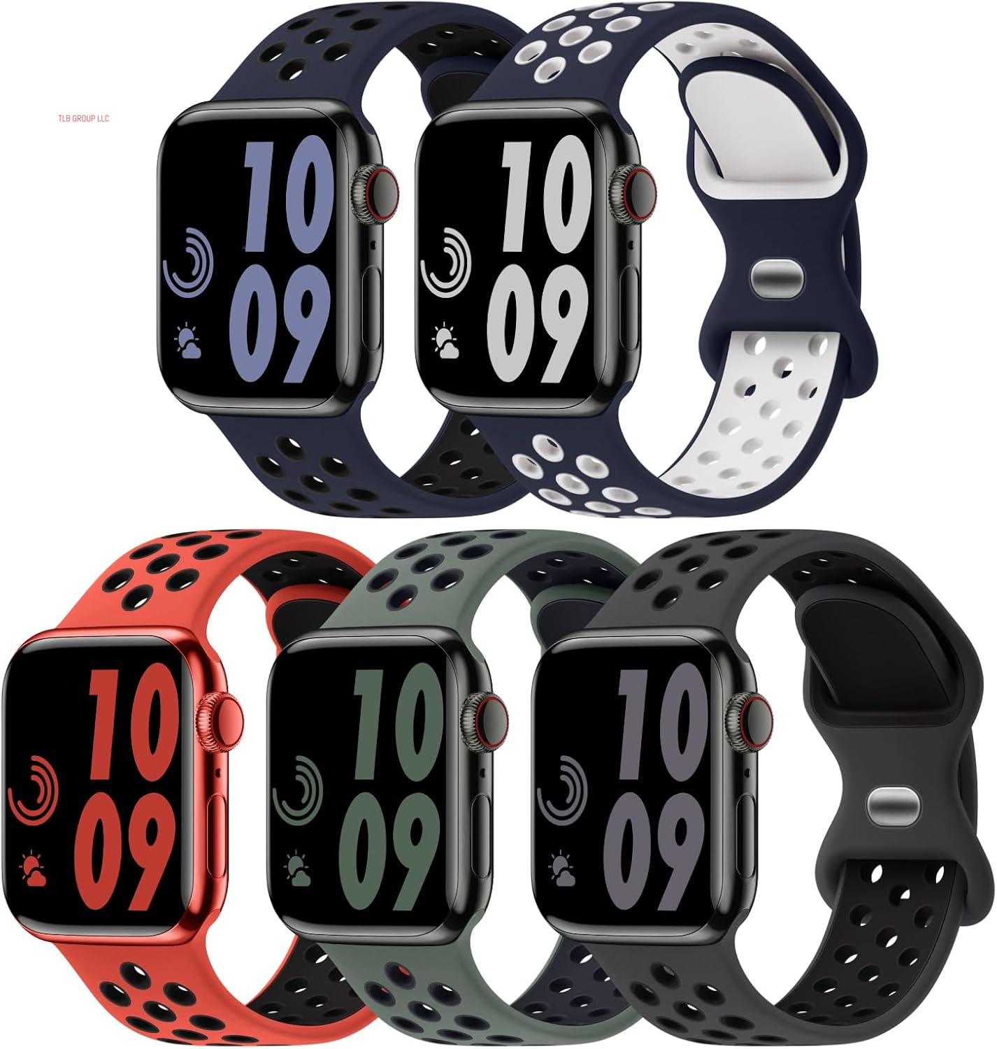 5 Pack Sport Bands Compatible with Apple Watch Band 44Mm 45Mm 46Mm 42Mm 41Mm 40Mm 38Mm 49Mm for Men Women, Breathable Silicone Wrist Strap for Iwatch Series 10 9 SE 8 7 6 5 4 3 2 1 Ultra 2