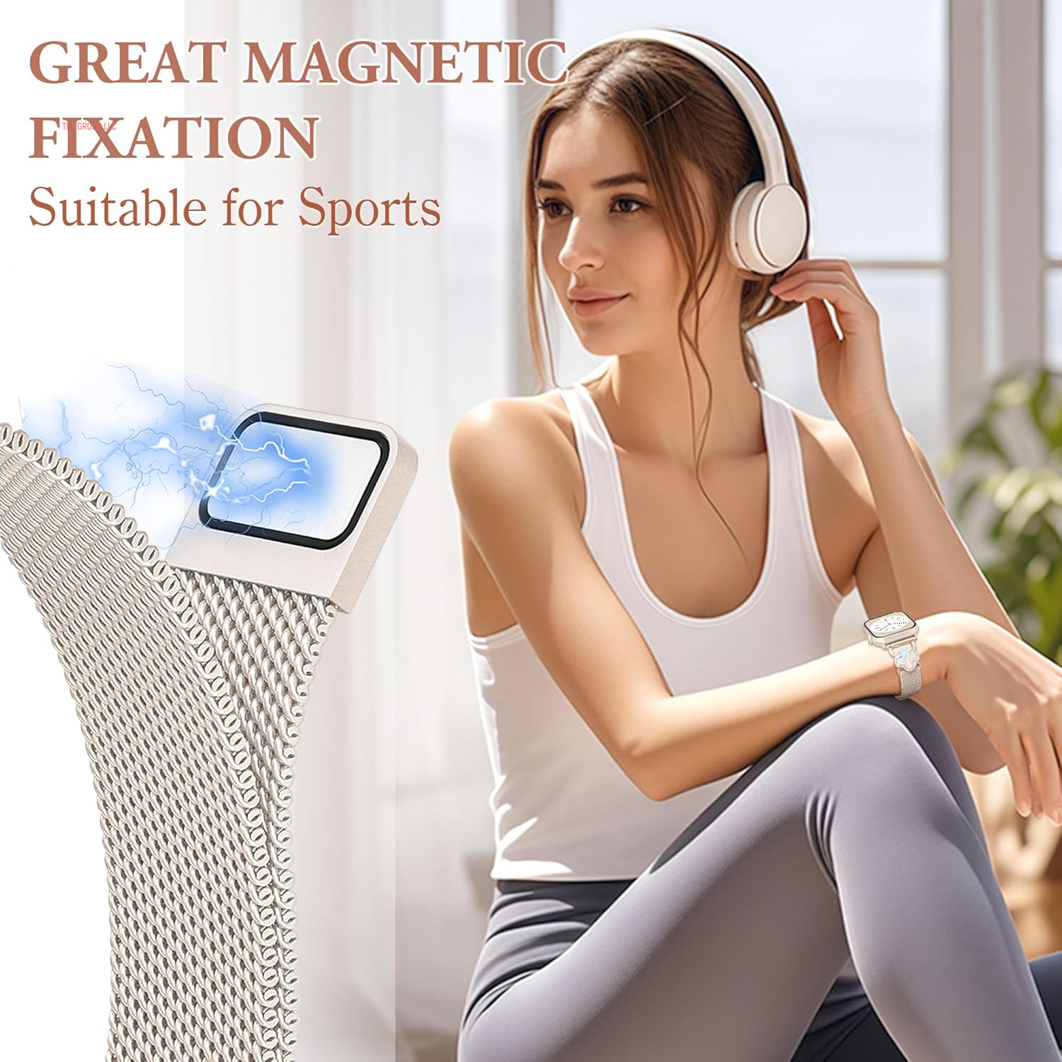 Thin Clover Magnetic Band for Apple Watch Bands for Women 46Mm 45Mm 44Mm 42Mm 49Mm, Slim Cute Bling Metal Milanese Iwatch Bands for Iphone Watch Series 10 9 8 7 6 5 4 3 2 1 SE Ultra-Starlight