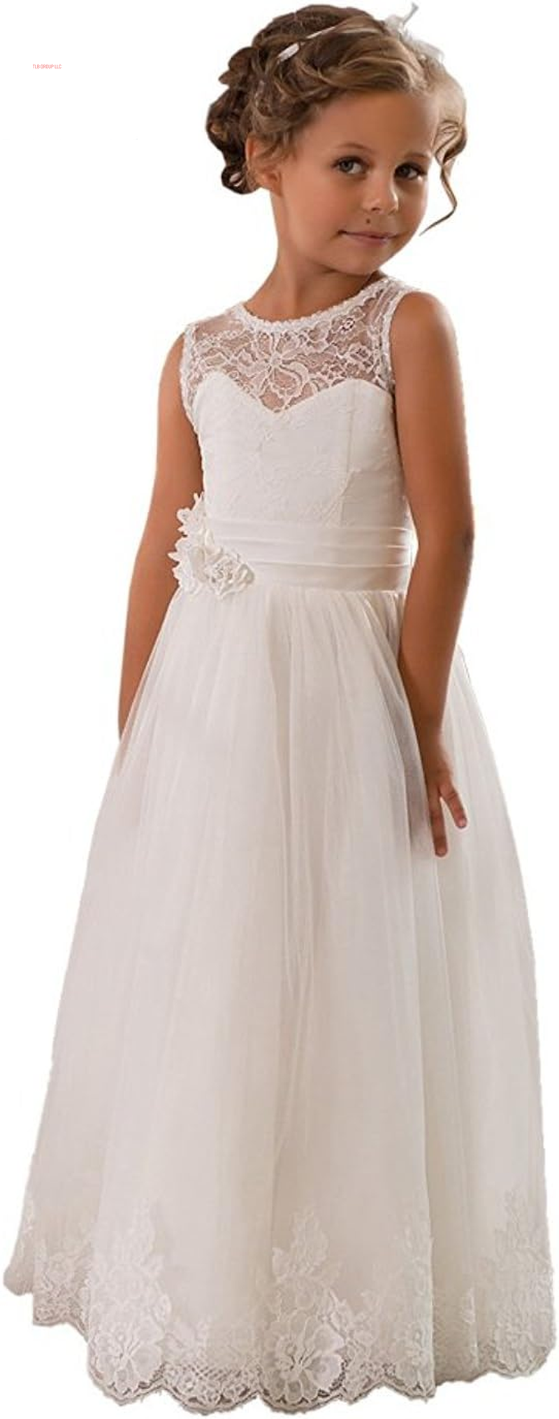 Lace Embellished A-Line Sleeveless Girls Wedding Party Dresses