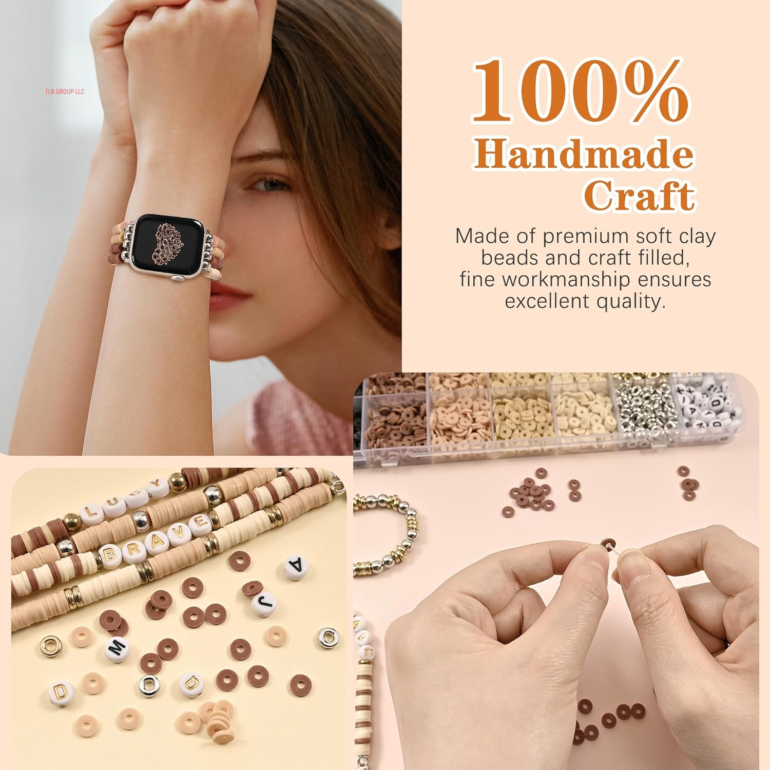 DIY Beaded Bracelet Compatible with Apple Watch Band 38/40/41/42/44/45/46/49Mm, Elastic Stretchy Handmade Cute Straps Replacement for Iwatch Series 10 9 8 7 6 5 4 3 2 1 SE Ultra 1/2 Women Men