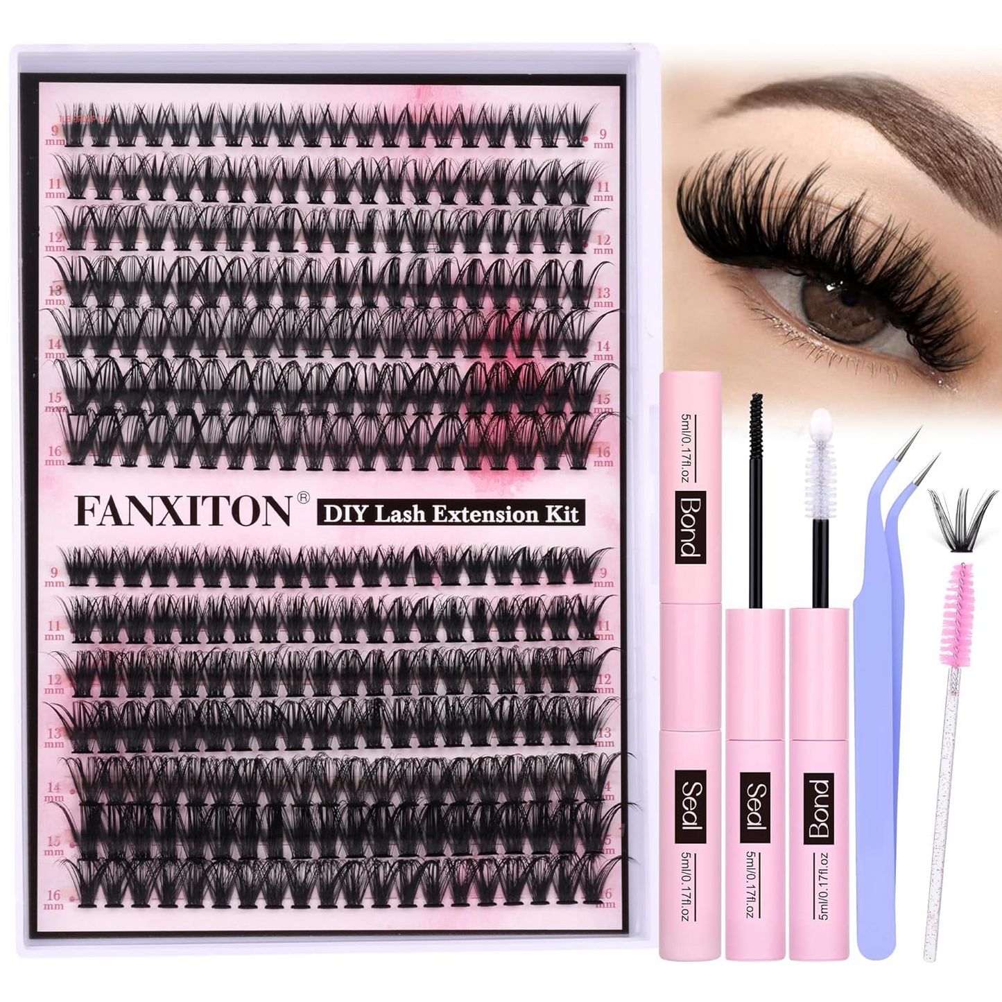 DIY Lash Extension Kit 40D+50D Volume Lash Clusters Kit with Lash Bond and Seal 280 Pcs Thick Individual Lashes 9-16 Mm D Mink Lashes Cluster, Lash Cluster Remover and Tweezers by