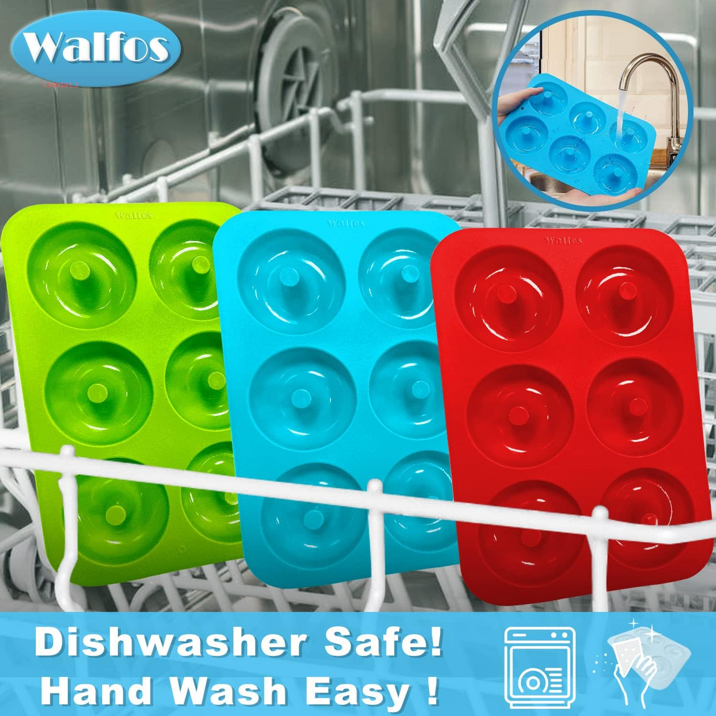 Silicone Donut Mold - Non-Stick Silicone Doughnut Pan Set, Just Pop Out! Heat Resistant, Make Perfect Donut Cake Biscuit Bagels, BPA FREE and Dishwasher Safe, Set of 3