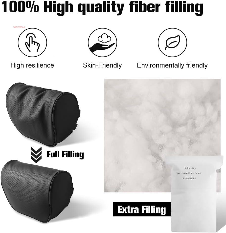 Headrest Pillow for Tesla Model 3 Model Y with Adjustable Strap,Tesla Neck Pillow with Leather,For Head,Neck,Shoulders,Multipurpose,Tesla Accessories 2 Pack (Black)