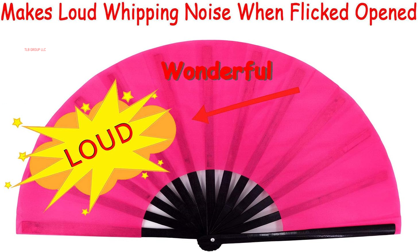 Large Rave Fan Folding Hand Popping Fans for Line Dancing, Big Clacking Fans Clap Fan for Boots on the Ground Dance,Party,Decoration,Festival (Pink)