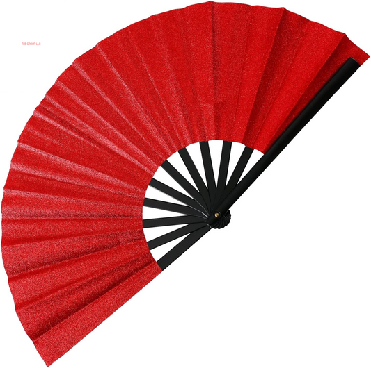Large Glitter Rave Fans,Folding Fan Hand Fan Popping Fan for Line Dancing,Clacking Fans Clap Fans Festival Fans for Boots on the Ground Dance,Club,Party,Outdoor,Decoration (Red Glitter, 1Pack)