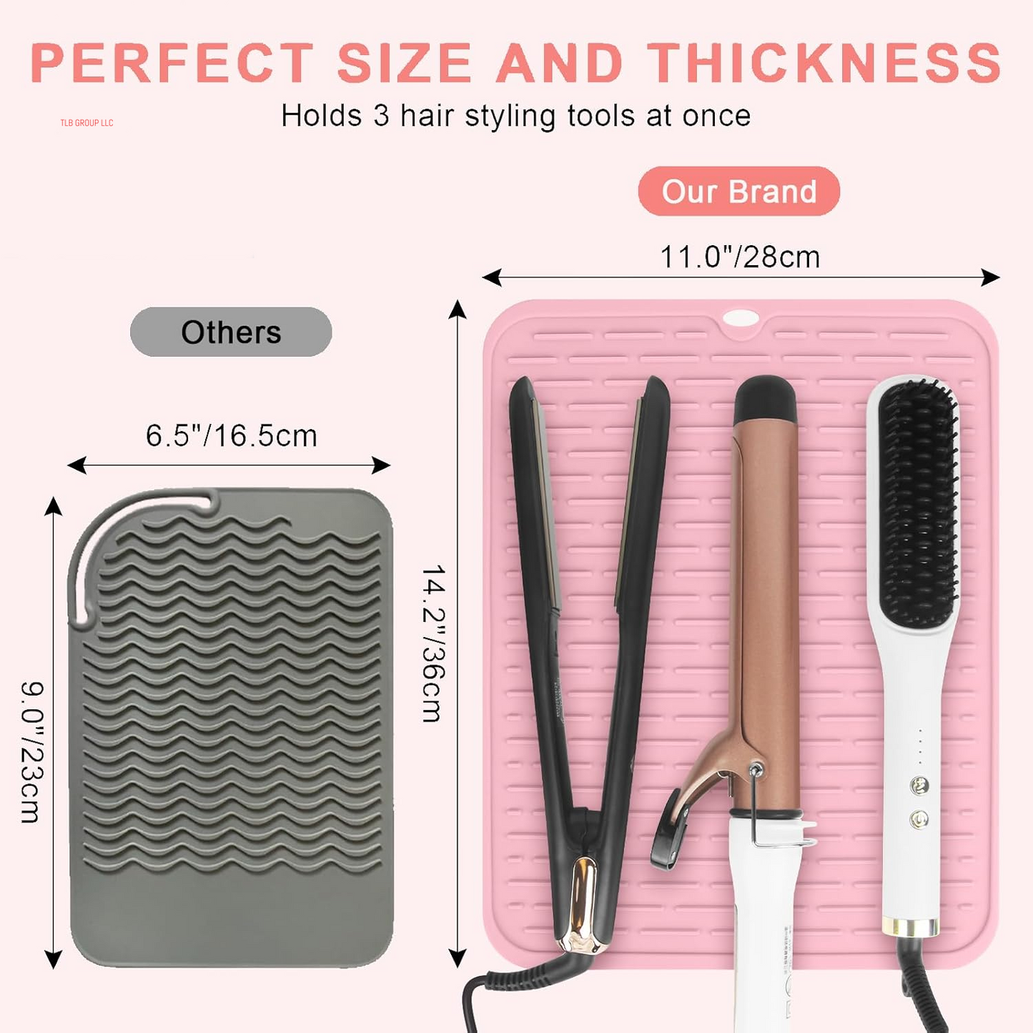 Oversize Silicone Heat Resistant Mat for Hair Tools, Curling Iron Mat, Hot Tools Holder, Portable Flat Iron Hair Straightener Pad Cover for Travel Vanity Salon(14.2" X 11.0")