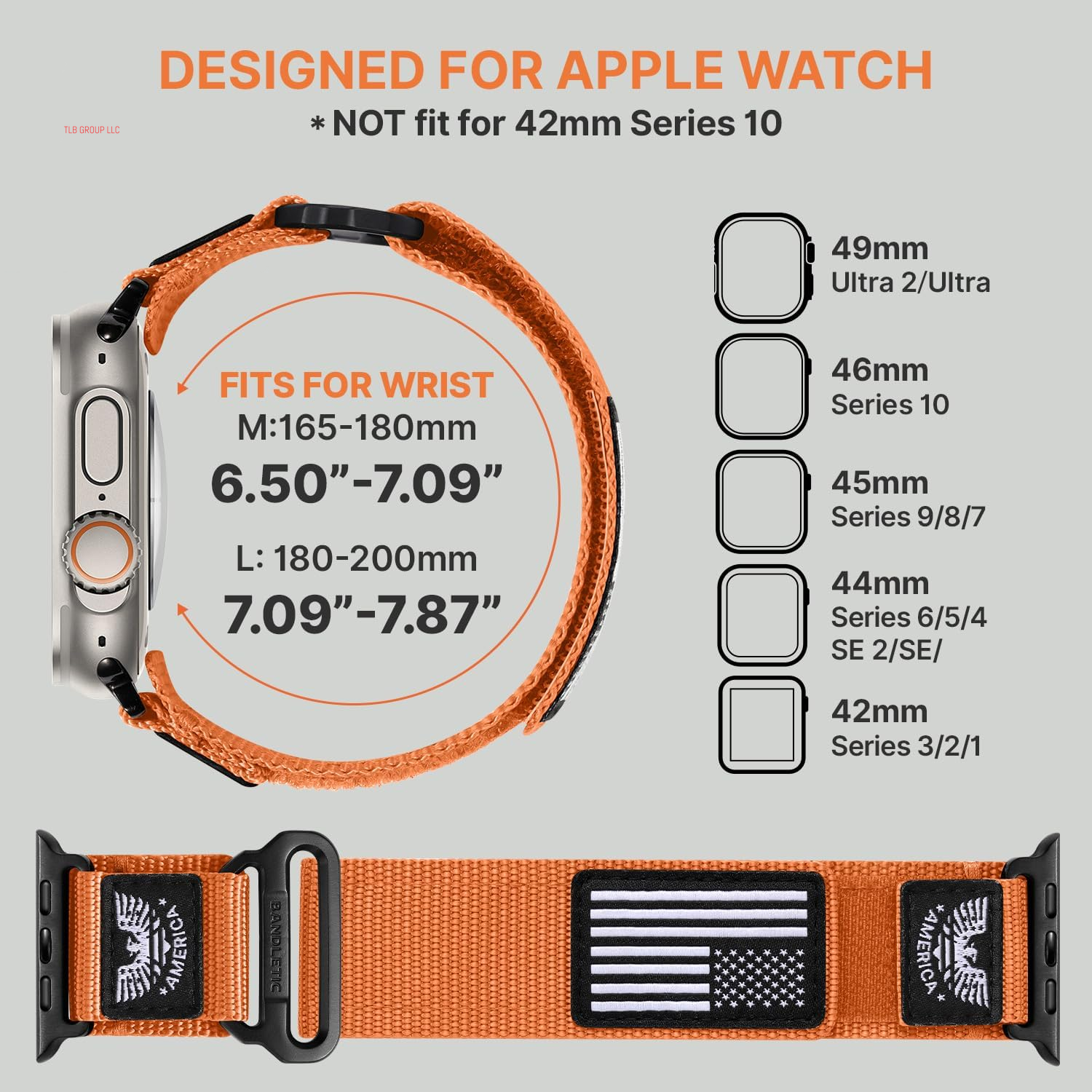 Nylon Bands Compatible with Apple Watch Band 49Mm 46Mm 44Mm 45Mm 42Mm(S3/2/1), Adjustable Breathable Rugged Durable Strap for Iwatch Bands Men Series 10/9/8/7/6/5/4 SE Ultra, Orange, Large