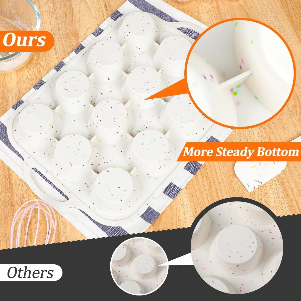 Silicone Muffin Pan, with Metal Reinforced Frame Regular Size 2.8Inch Silicone Cupcake Pan Nonstick 12 Cups for Baking Homemade Muffins, Cupcakes, Egg Bites 2 Pack Dishwasher Safe BPA Free