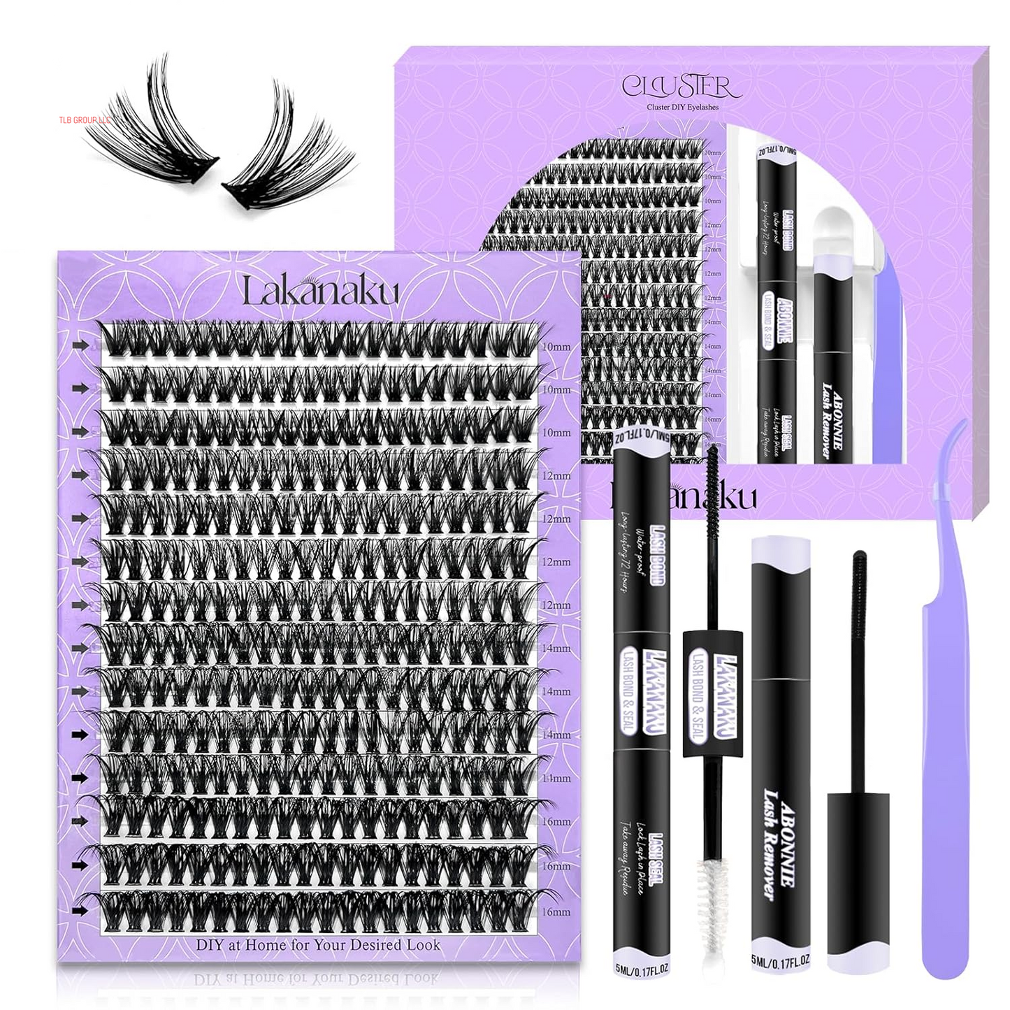 DIY Lash Extension Kit,280 Pcs Cluster Lash Extensions, 10-16Mm Mix Wispy Lash Clusters, 40D+50D D Curl Lash Clusters Kit with Bond and Seal and Tweezer and Remover,Fluffty Lash Extensions