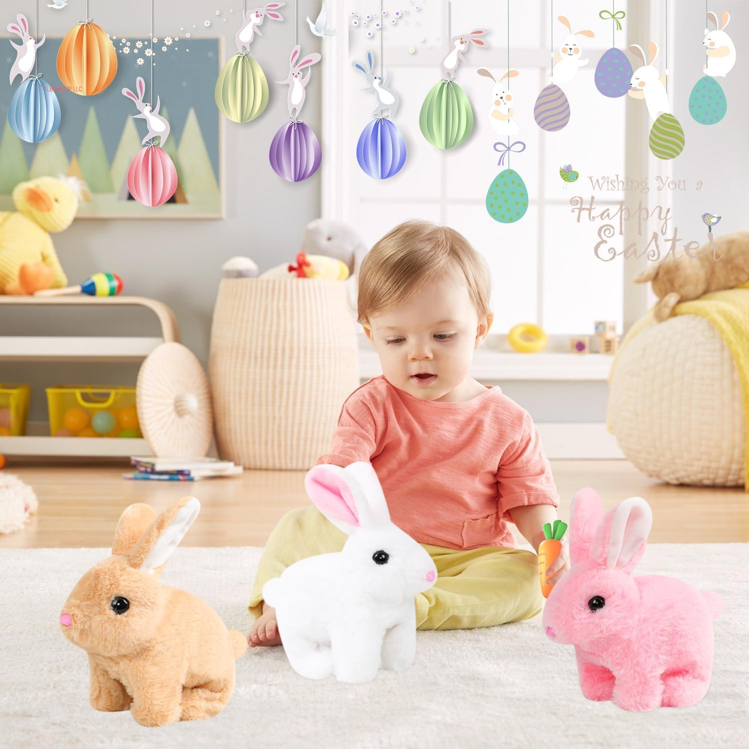 Bunny - My Realistic Bunny Toy, Interactive Bunny Realistic Bunny - Jumping, Twitching, and Shaking Ears, Easter Stuffed Bunny (White 1Set)