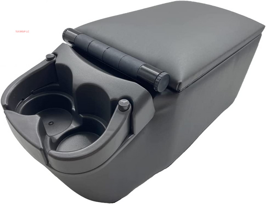 Universal Truck Seat/Bench Contractor Center Console Business Organizer and Storage with Adjustable Cup Holders, Clip Board, and Padded Top Lid for Armrest, Grey