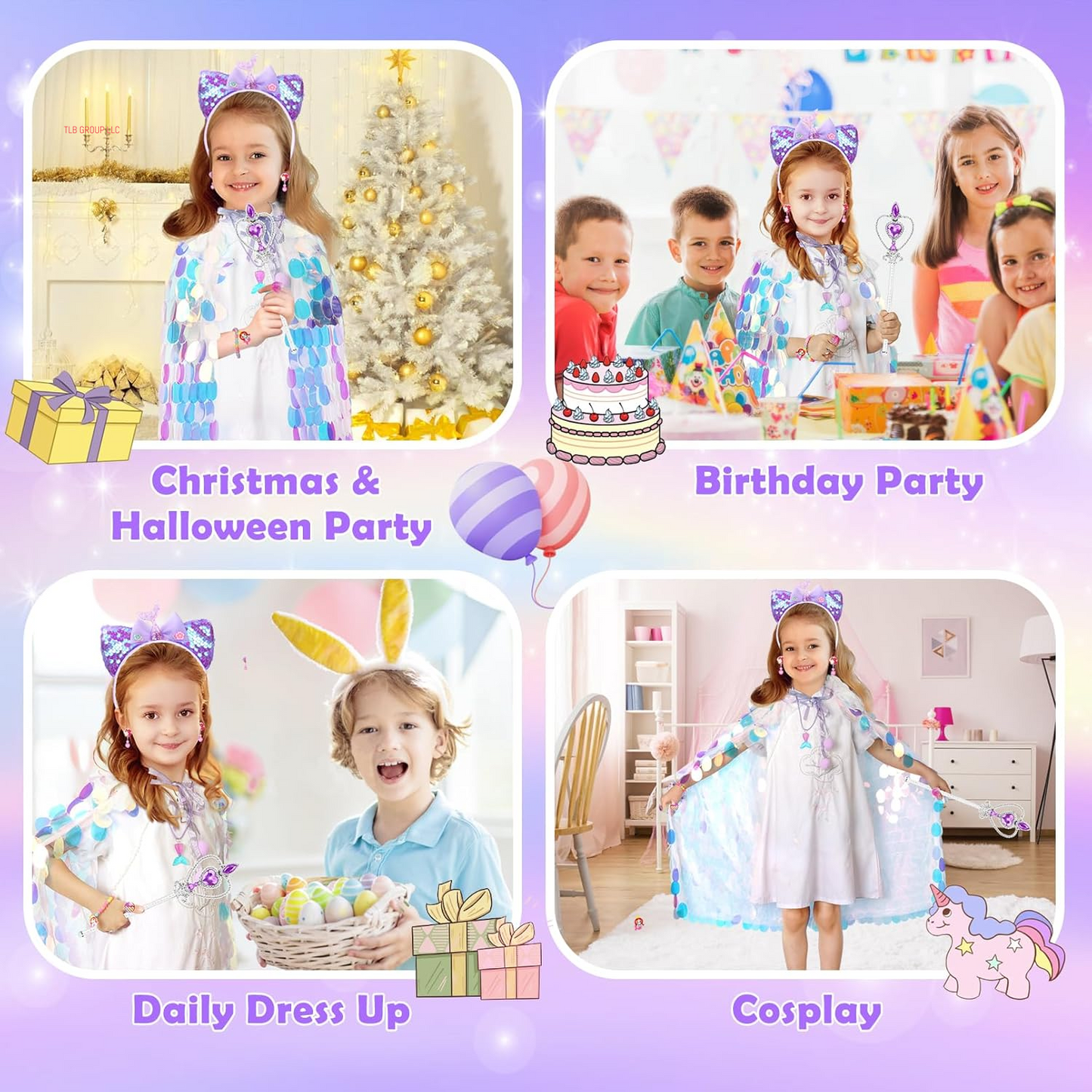 Princess Dress up for Girls 4-6, Mermaid Toddler Toys for Ages 3-8, 8 Pcs Shiny Sequin Princess Cape Set Kids Toys, Princess Girl Toys for Easter Halloween Birthday Christmas Gifts Party Favors
