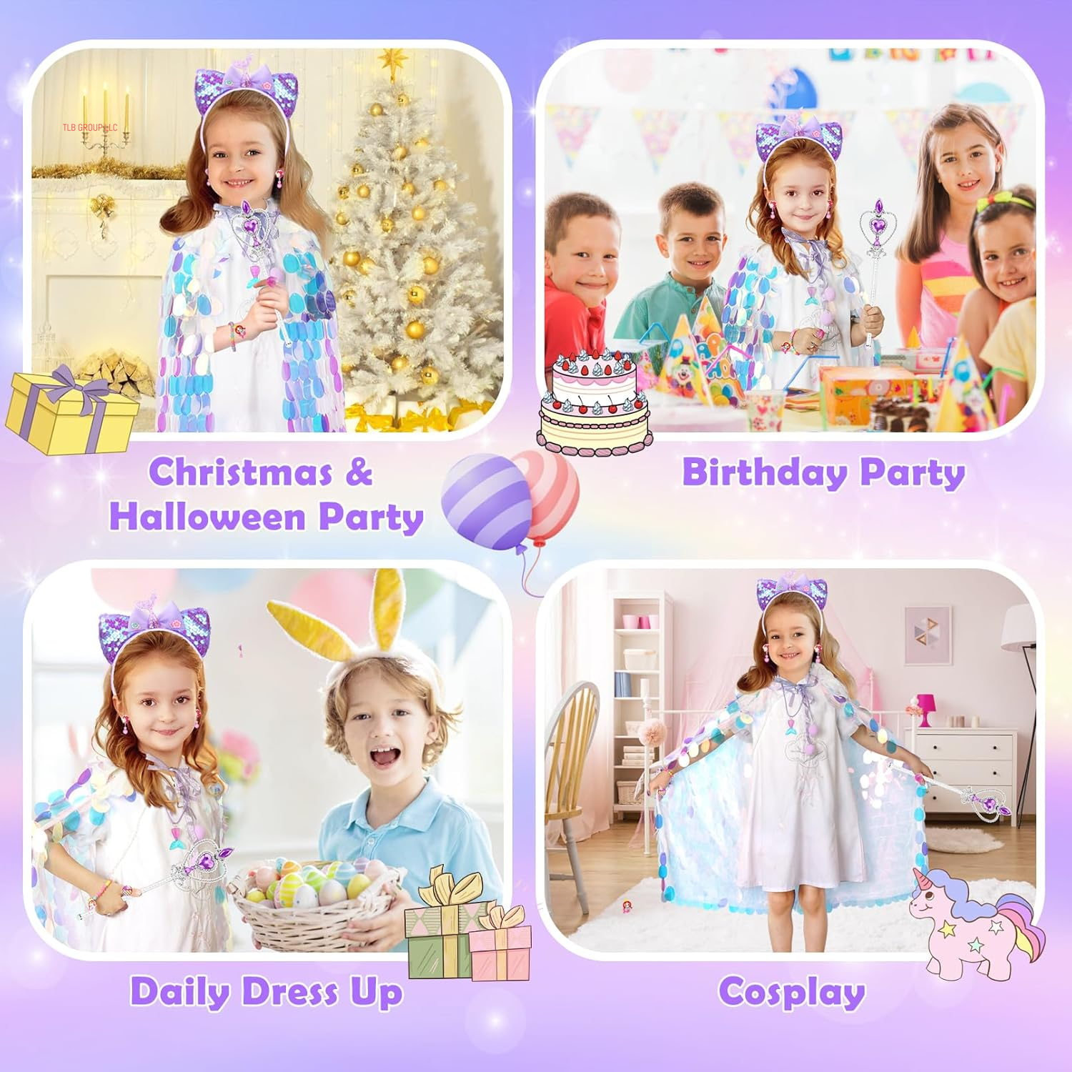 Princess Dress up for Girls 4-6, Mermaid Toddler Toys for Ages 3-8, 8 Pcs Shiny Sequin Princess Cape Set Kids Toys, Princess Girl Toys for Easter Halloween Birthday Christmas Gifts Party Favors