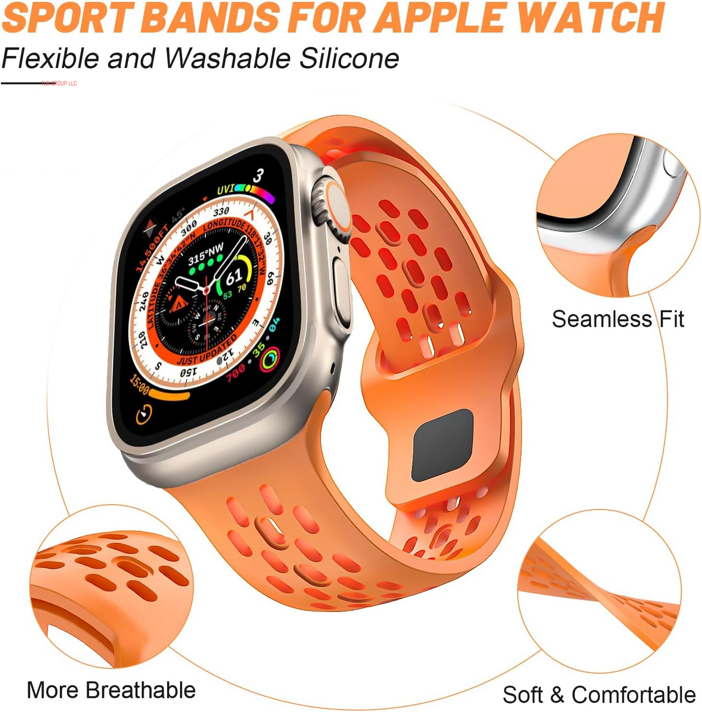 Sport Band for Apple Watch Band 44Mm 45Mm 46Mm Ultra 49Mm 40Mm 41Mm 38Mm 42Mm for Men Women,Silicone Breathable Replacement Strap for Apple Watch Ultra 2,Nike+,Series 10 9 8 7 6 5 4 3 Se,Iwatch Bands