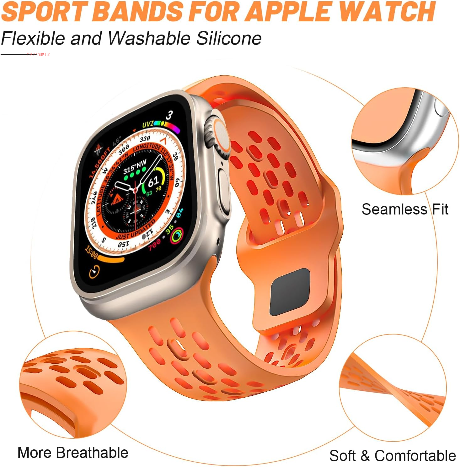 Sport Band for Apple Watch Band 44Mm 45Mm 46Mm Ultra 49Mm 40Mm 41Mm 38Mm 42Mm for Men Women,Silicone Breathable Replacement Strap for Apple Watch Ultra 2,Nike+,Series 10 9 8 7 6 5 4 3 Se,Iwatch Bands