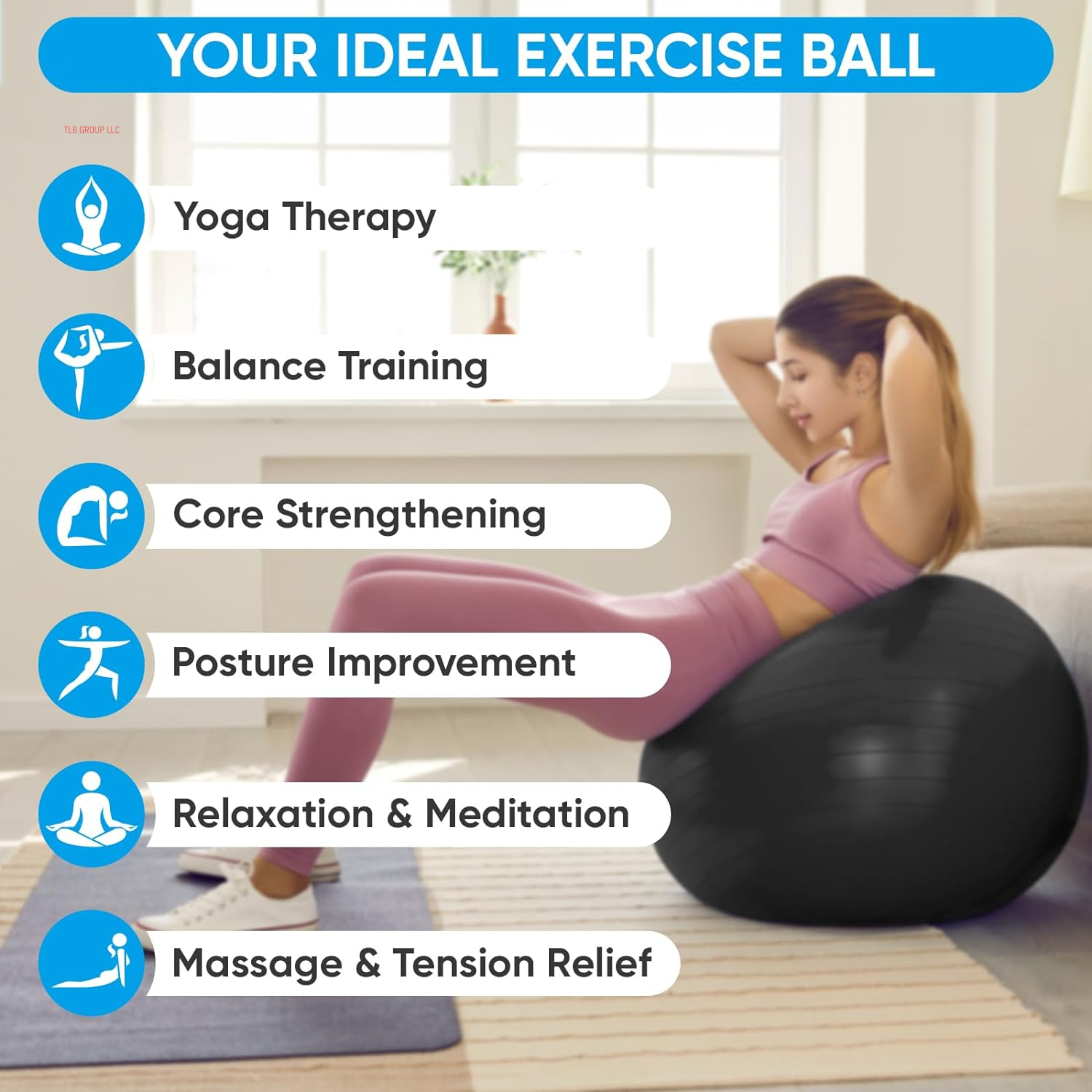 Yoga & Pilates Ball - anti Slip Heavy Duty Gym Ball for Fitness, Balance & Core Workout