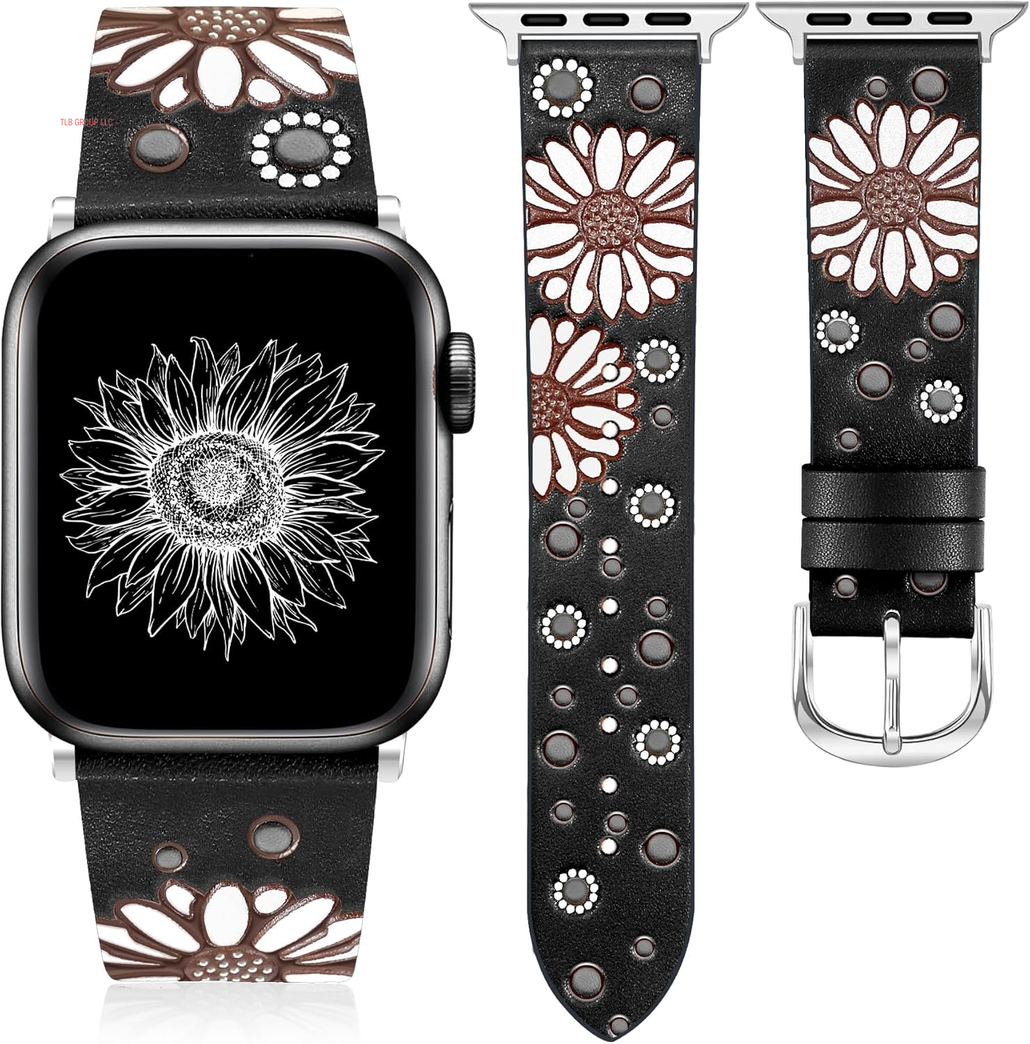 Geniuen Leather Band Compatible with Apple Watch Band 41/40/38/42Mm Women, Boho Western Embossed Floral Designer Leather Strap for Iwatch Series 10 9 8 7 6 5 4 3 2 1 SE Ultra/2, Orange