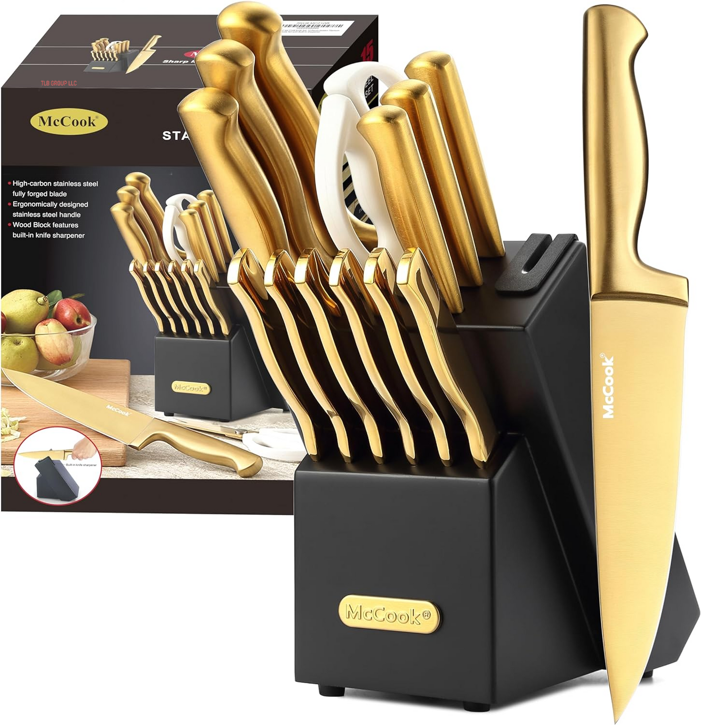 ® Knife Sets,German Stainless Steel Knife Block Sets with Built-In Sharpener