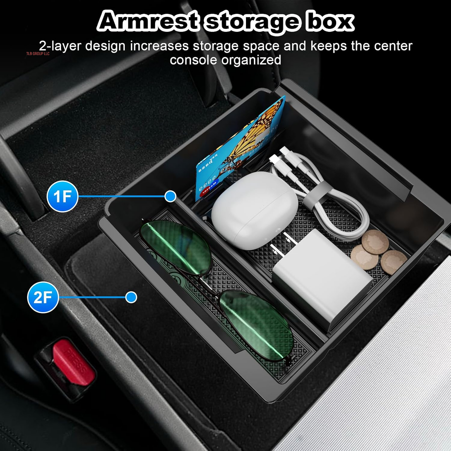 6PCS Upgraded Center Console Organizer for Tesla Model 3 Highland 2024 2025 Accessories [Smooth Sliding] Armrest Tray Push Button Hidden Storage Box Cup Holder Wireless Charger Mat, Black