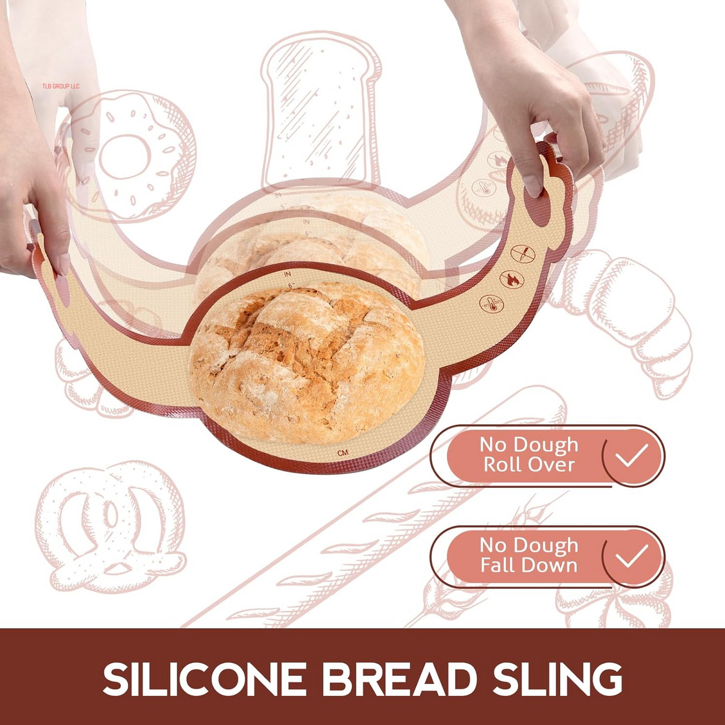 Silicone Bread Sling, 2 Pack Non-Stick & Easy to Clean Reusable Bread Sling for Dutch Oven with Cute Long Handles, Easy and Stable to Transfer Sourdough Bread