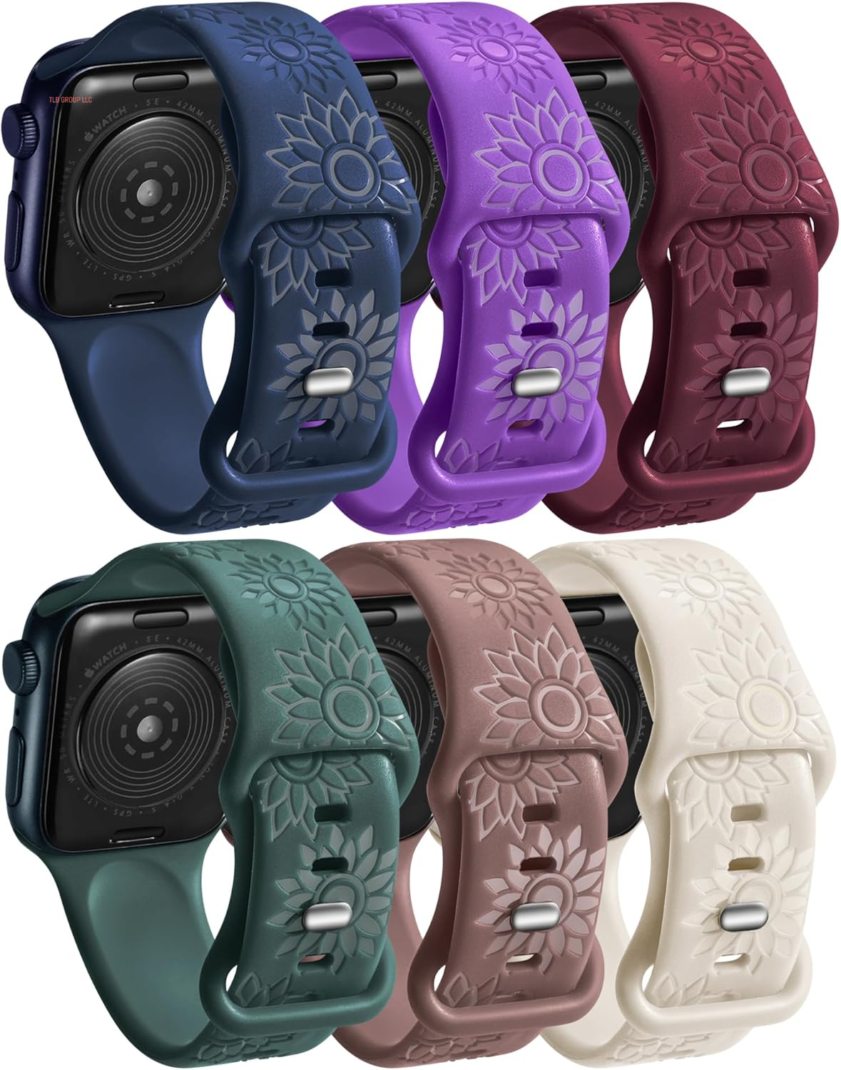 6 Pack Flower Engraved Bands Compatible Apple Watch Band with 38Mm 40Mm 41Mm 42Mm 44Mm 46Mm 45Mm 49Mm Women Men.Silicone Floral Reflective Sport Strap for Iwatch Series 10 9 8 7 6 5 4 3 SE Ultra 2 1