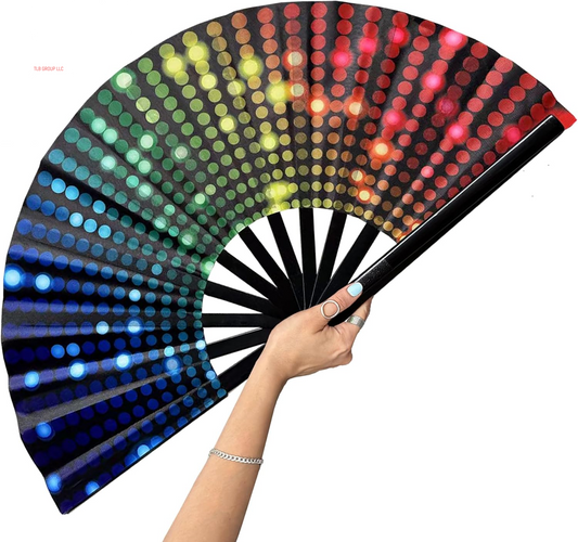 13 Inch Large Folding Fan-Hand Fan Popping Fan for Line Dancing Clacking Fans for Boots on the Ground Dance,Party,Outdoor,Decoration (Party Lights)