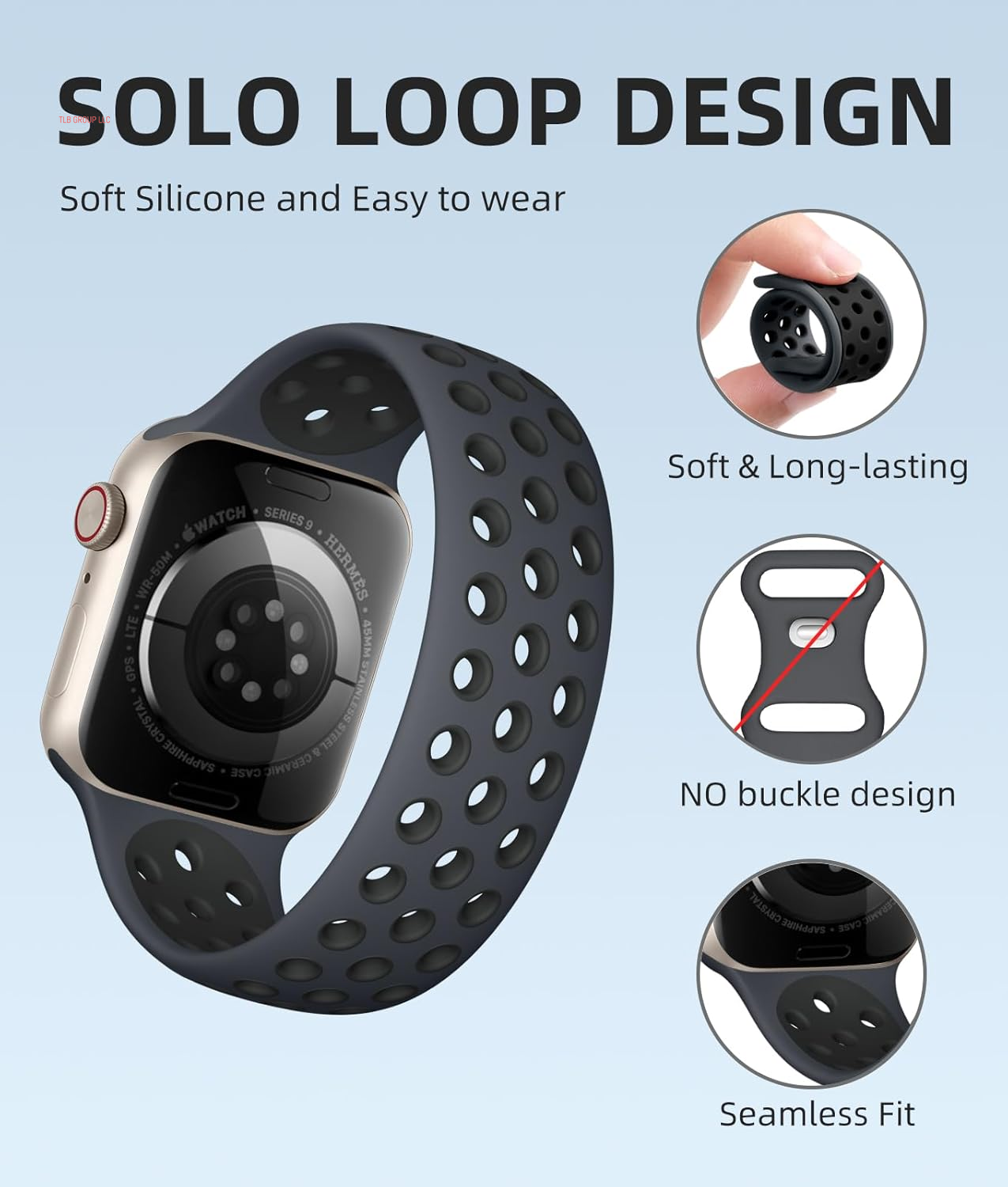 Solo Loop Band Compatible with Apple Watch Band 45Mm 44Mm 49Mm 41Mm 40Mm 38Mm 42Mm for Men Women, Breathable Sport Silicone Wristband for Iwatch Series 9 8 7 6 5 4 3 2 1 SE Ultra Ultra 2