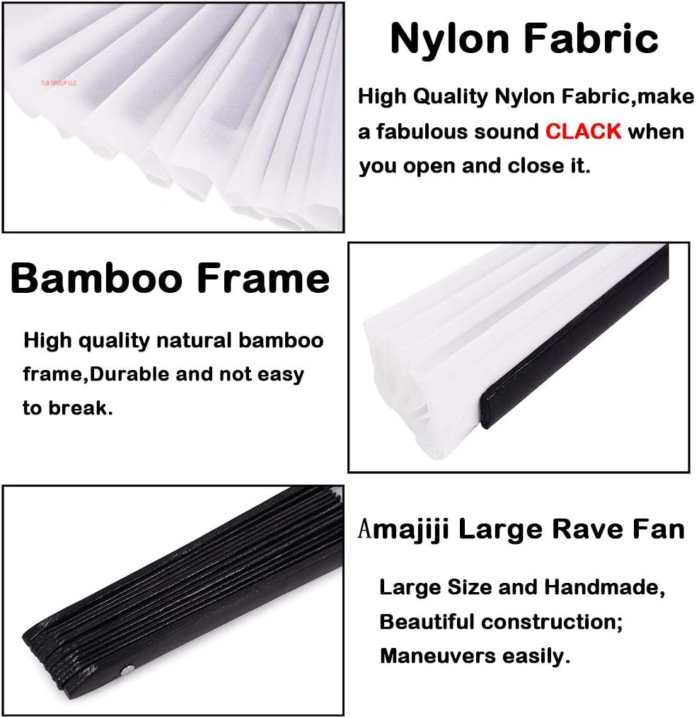 Large Folding Hand Rave Fan Popping Fans for Line Dancing, Big Clacking Fans Clap Fan for Boots on the Ground Dance,Party,Decoration,Festival (White and Black)